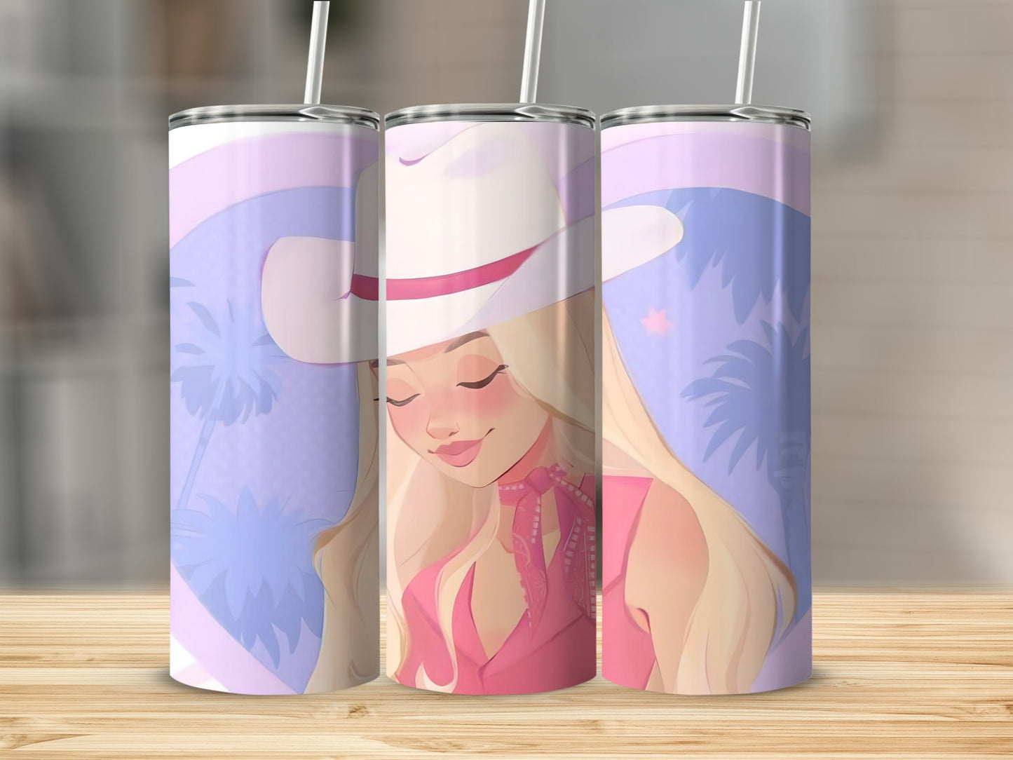 Cowgirl Doll With Palm Trees Background For Adults Tumblers
