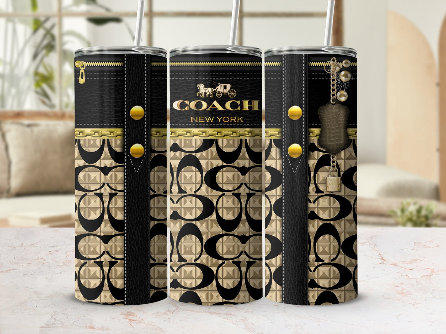 Stylish New York Branded Coach Tumbler with Zipper Design