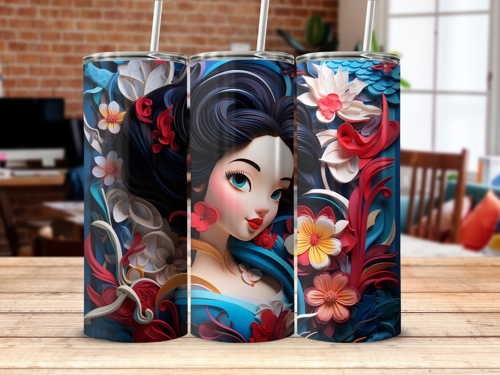 Colorful Floral and Girl Artwork Decorated Tumbler