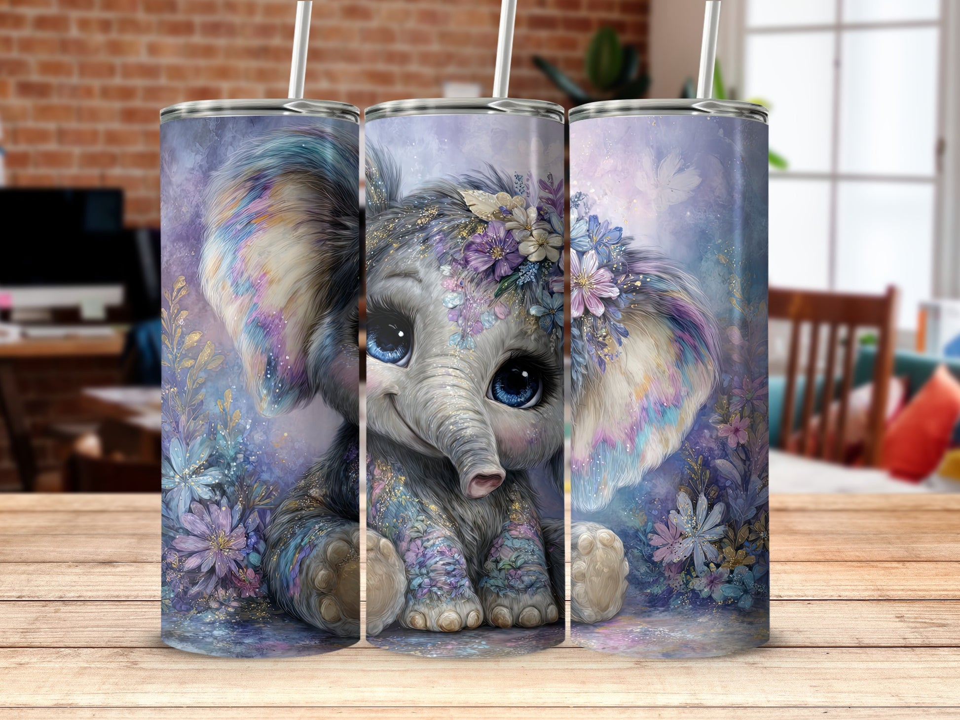 Cute Elephant with Flowers Stainless Steel Tumbler