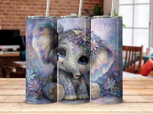Cute Elephant with Flowers Stainless Steel Tumbler