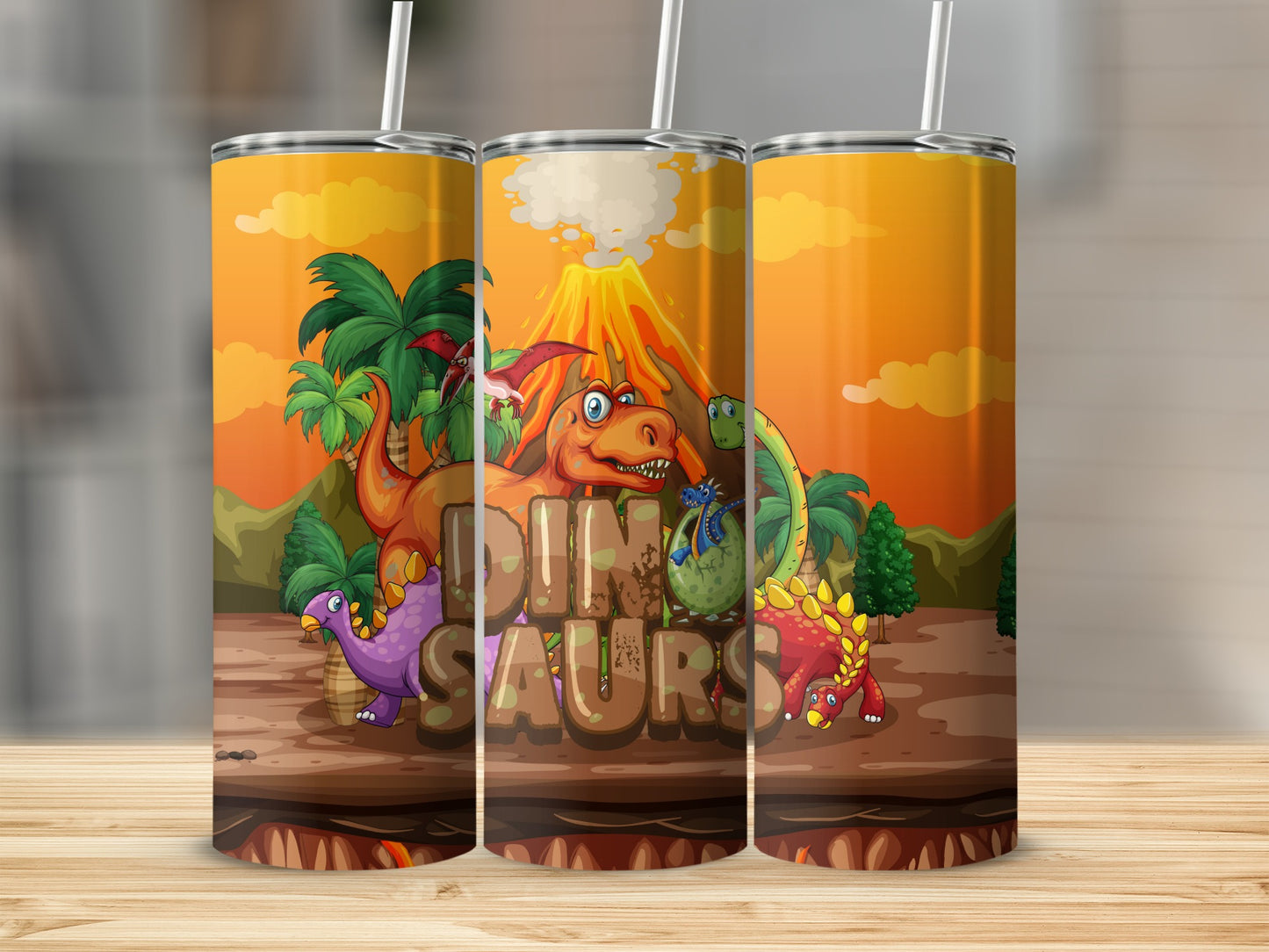 Colorful Dinosaurs Graphic Tumbler for Kids Drinkware