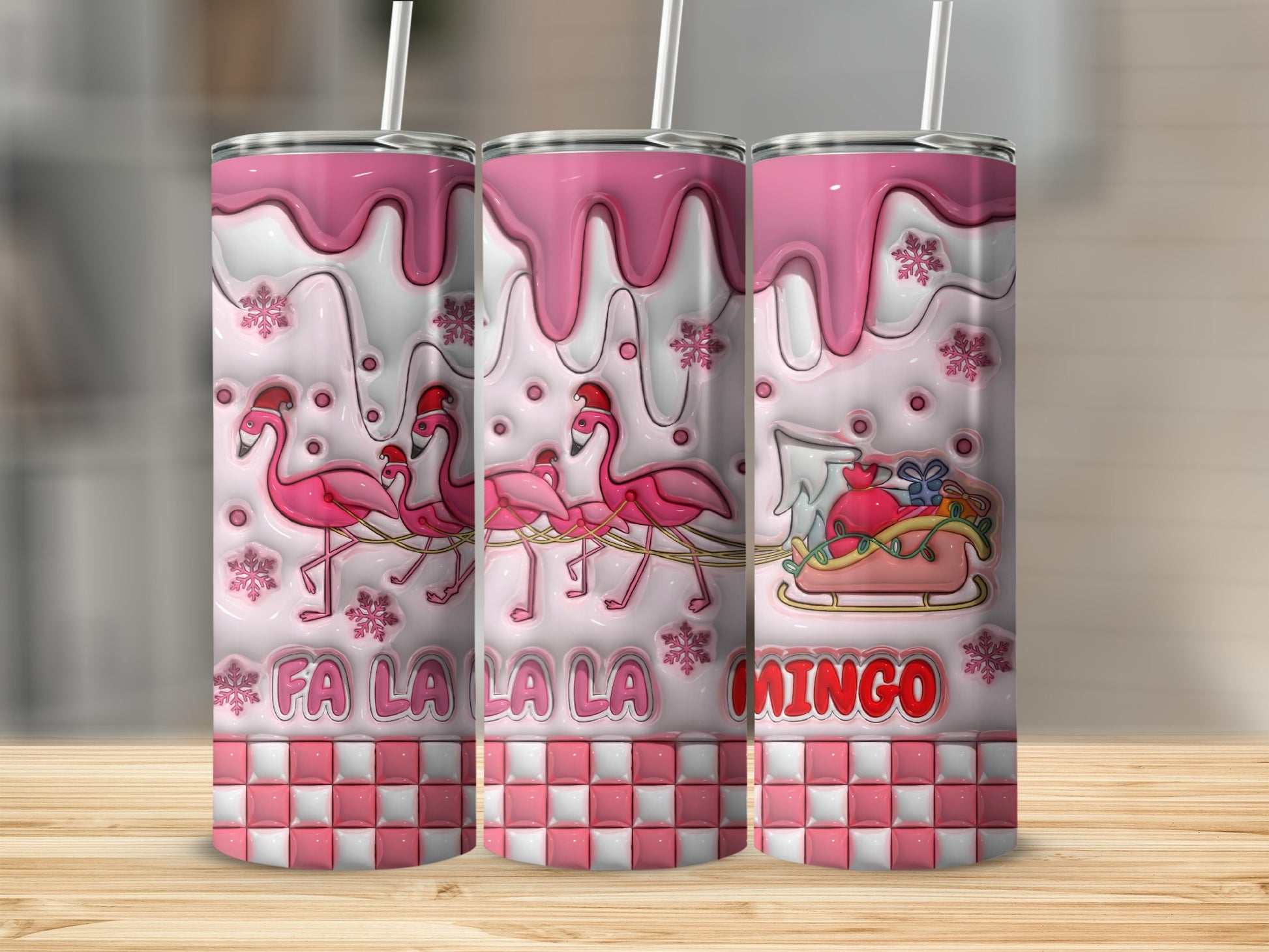Cute Christmas Flamingo Fa La La Pink Tumbler