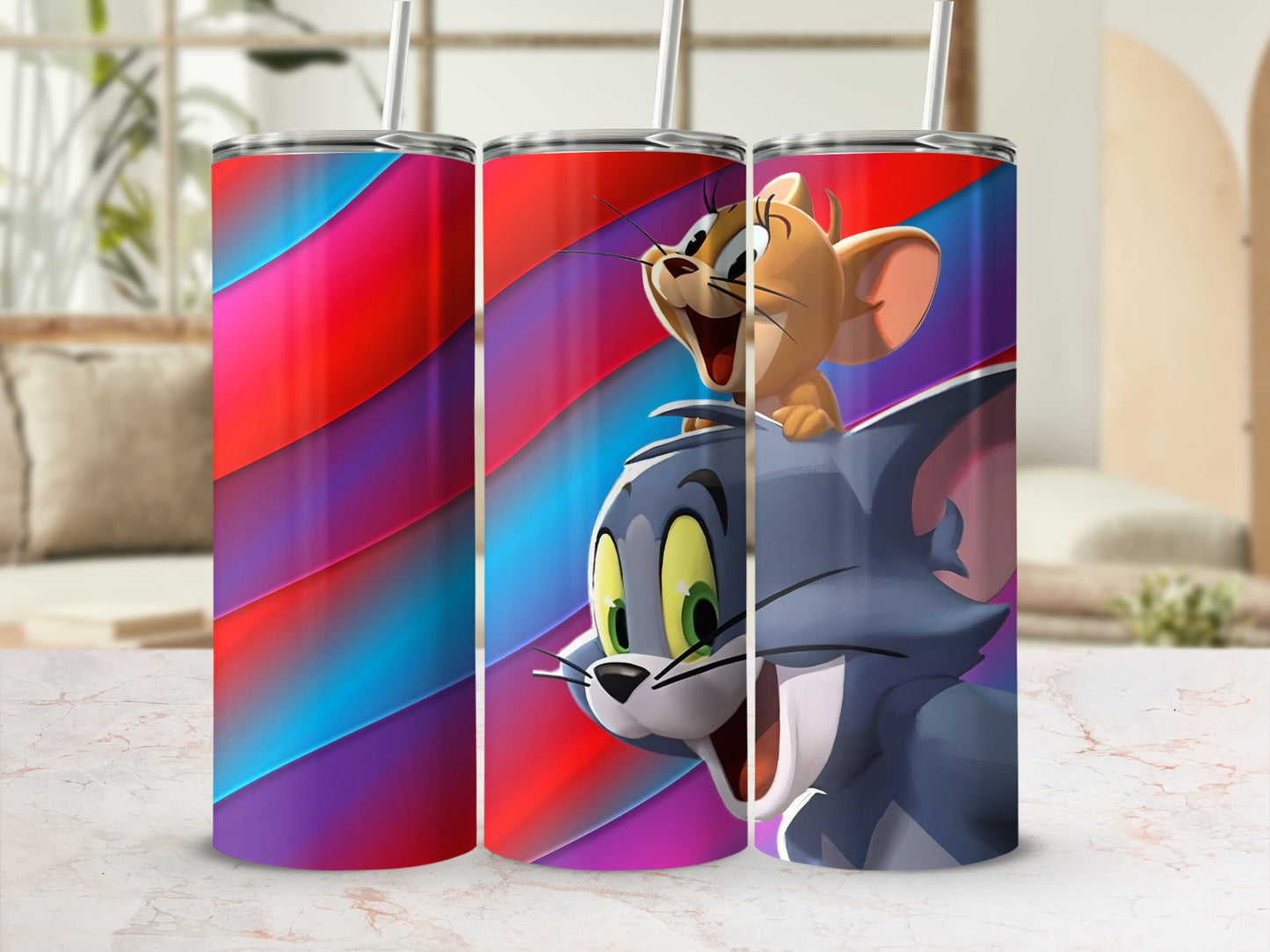 Colorful Tom and Jerry Tumbler with Playful Design