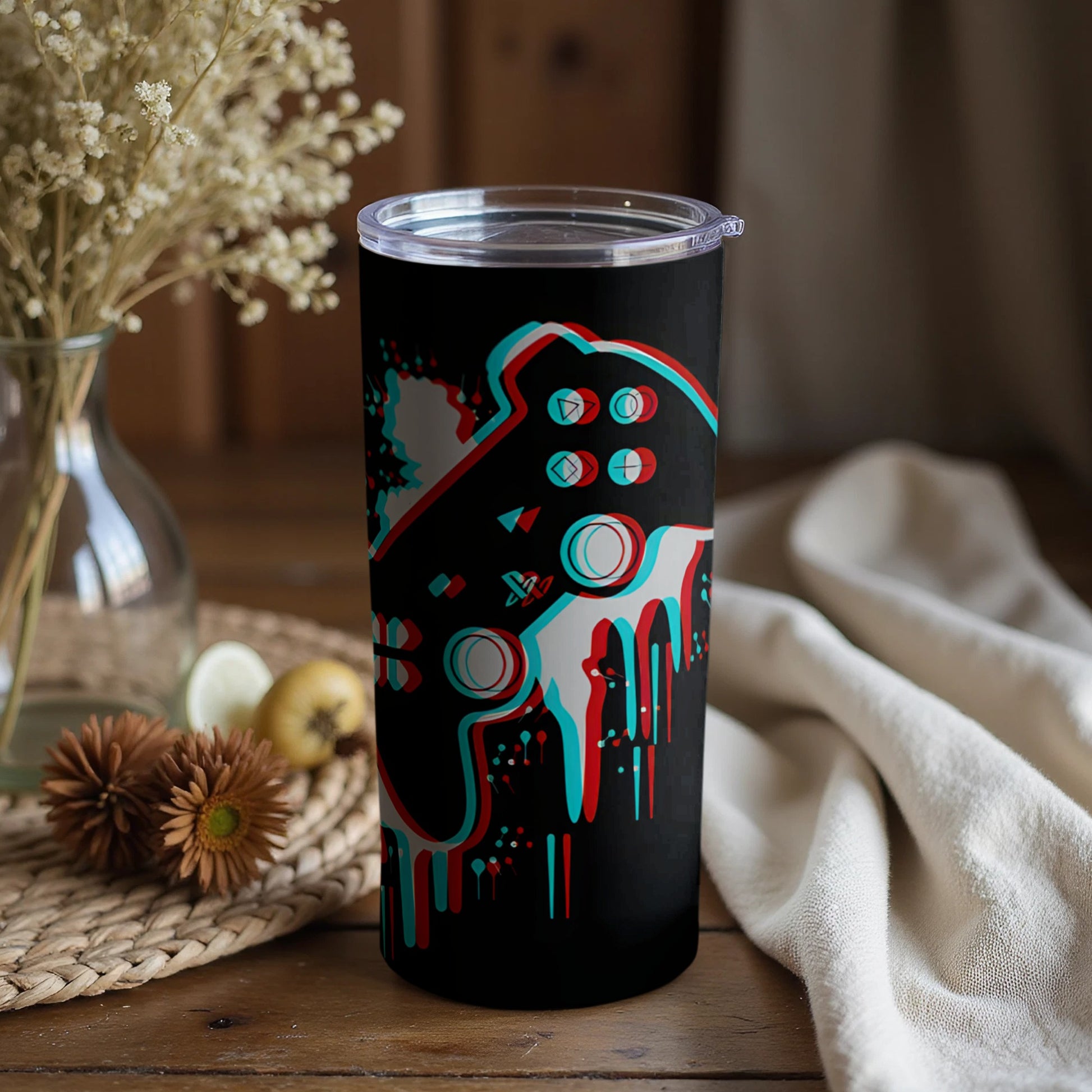 Psychedelic Gamer Controller Tumbler with Vibrant Design