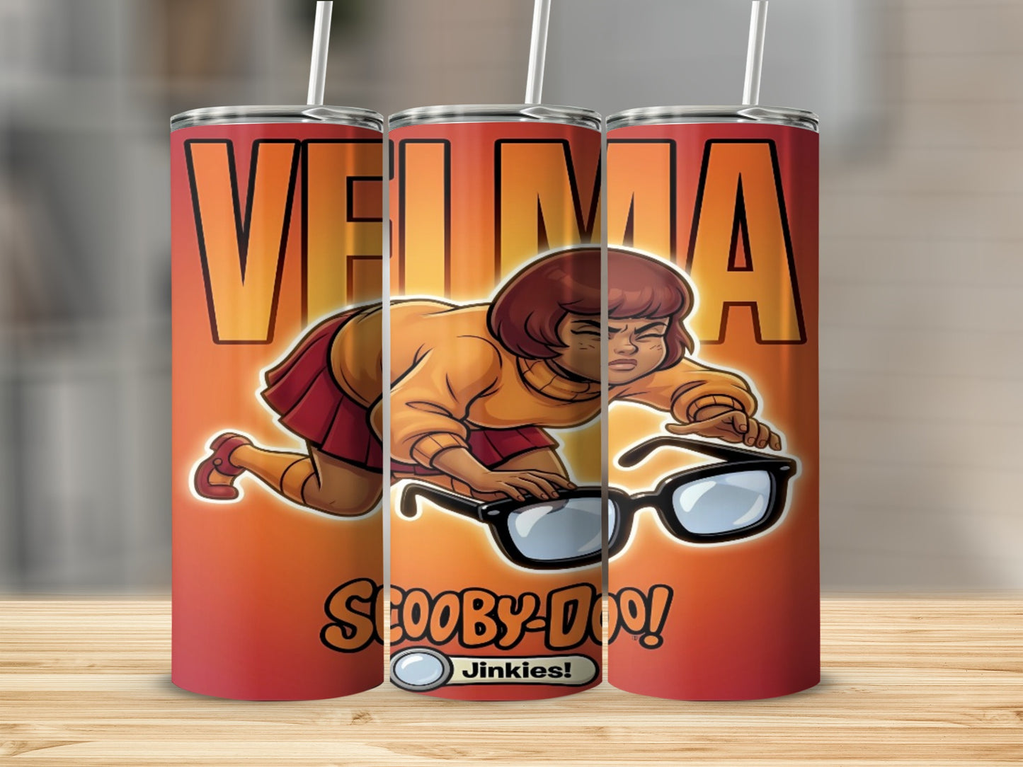 Scooby-Doo Velma character with glasses on orange gradient background.