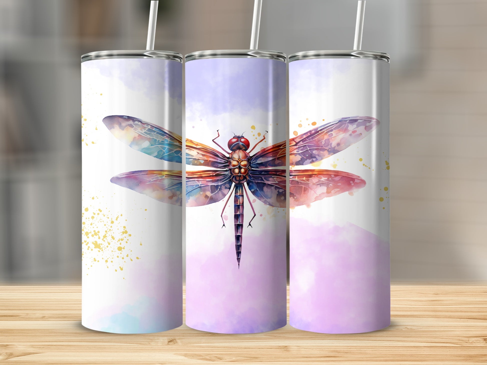 Colorful Dragonfly Design Insulated Tumbler Cup