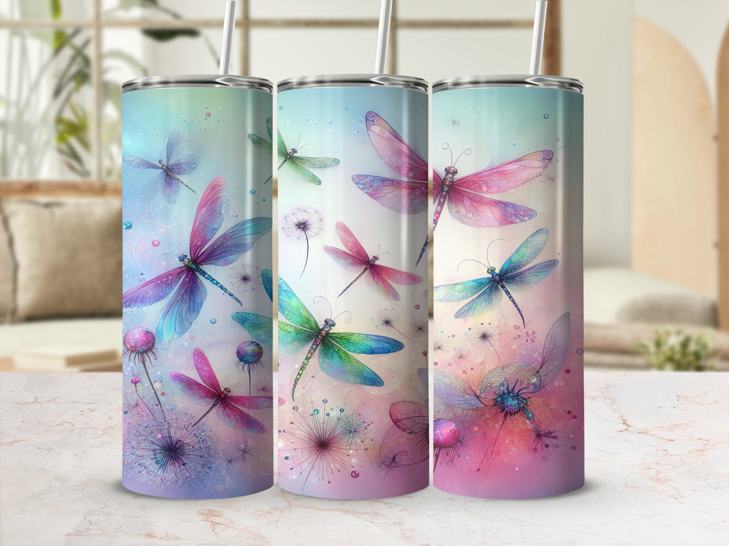 Colorful Dragonfly Art Design Insulated Tumbler