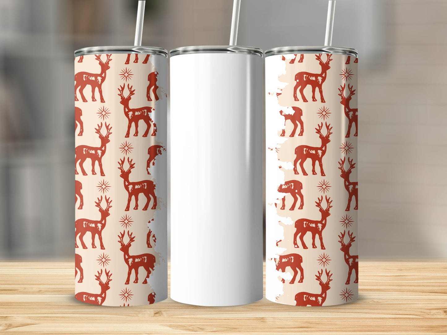 Festive Reindeer Design Insulated Tumbler Cup