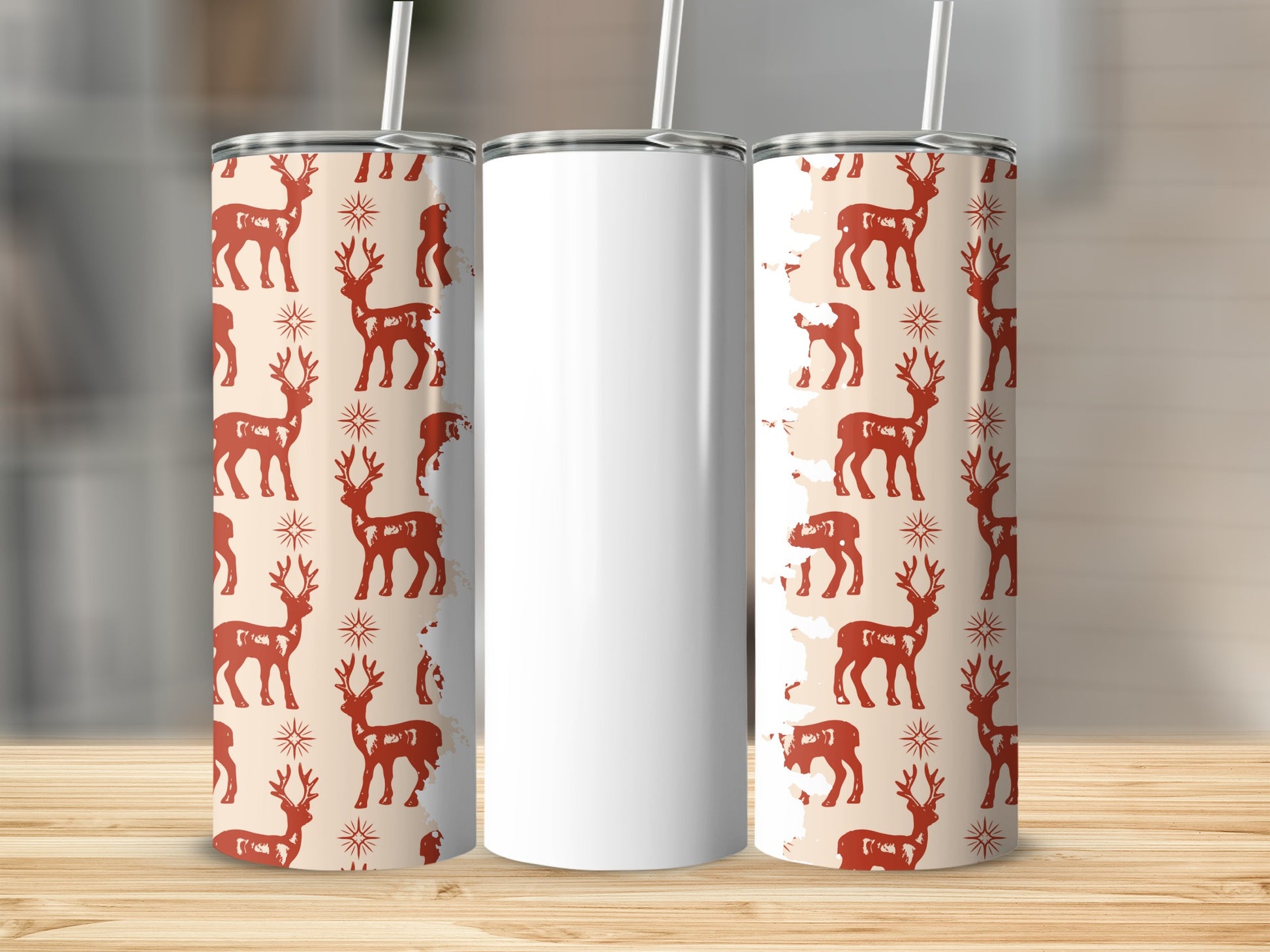 Festive Reindeer Design Insulated Tumbler Cup