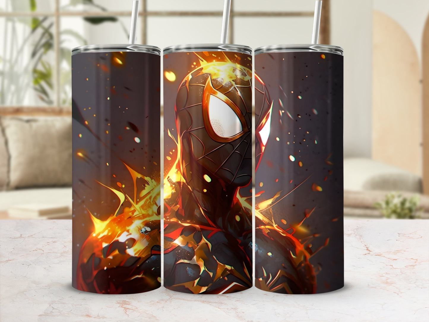 Fiery Heroic Character Tumbler with Straw Flask