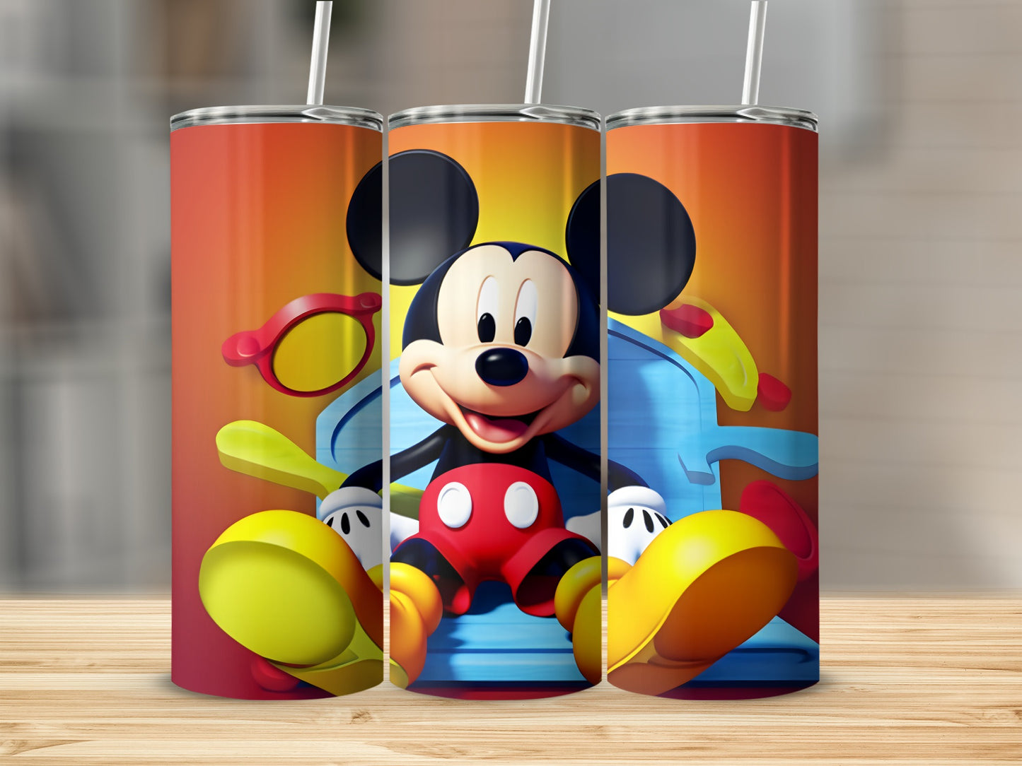 Vibrant Mickey Mouse Tumbler Cup with Straw Design