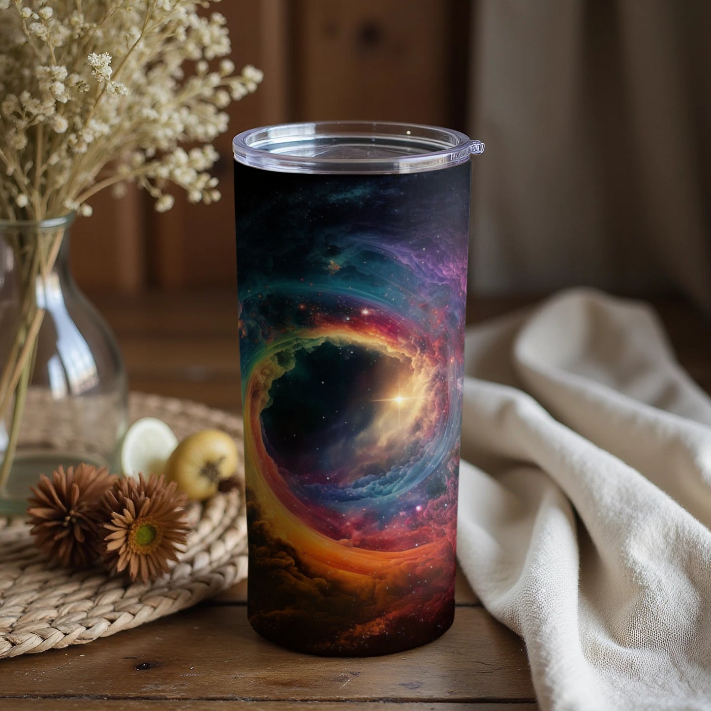 Cosmic Vortex Design Tumbler with Lid Perfect for Drinks