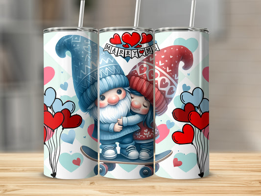 Gnome Couple Marry Me Love Hearts Tall Tumbler