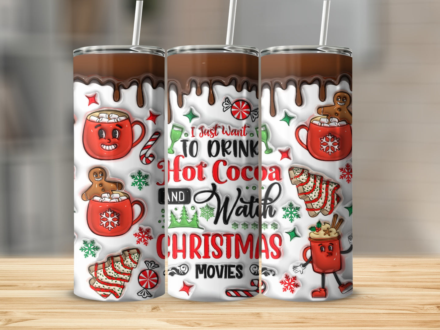 Hot Cocoa Christmas Movies Tumbler with Lid and Straw