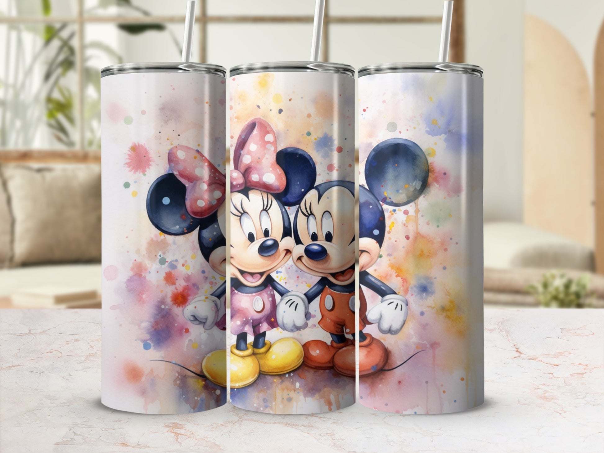 Watercolor Mickey and Minnie Tumbler Design Gift