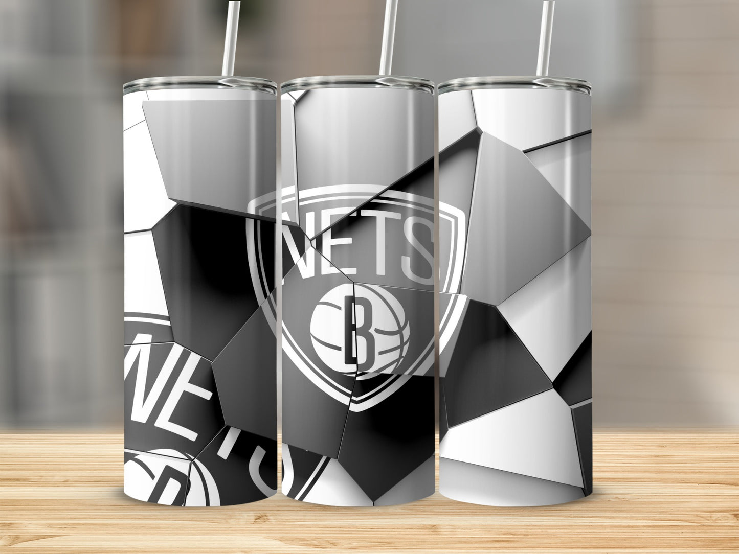 Basketball Nets Logo On Fractured Surface Pattern Tumblers