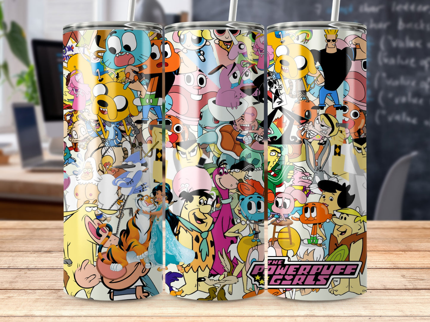 Cartoon Mania Nostalgic Character Collage Design Tumblers