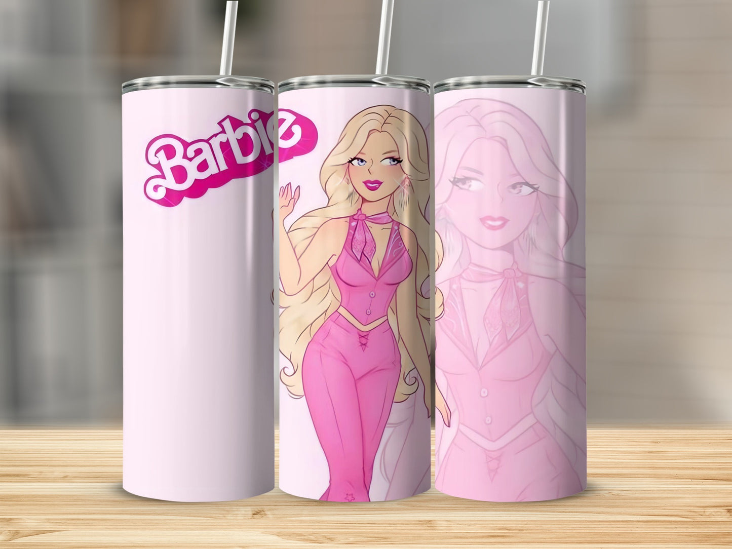 Barbie Cartoon Character Art Pink Outfit Design Tumblers