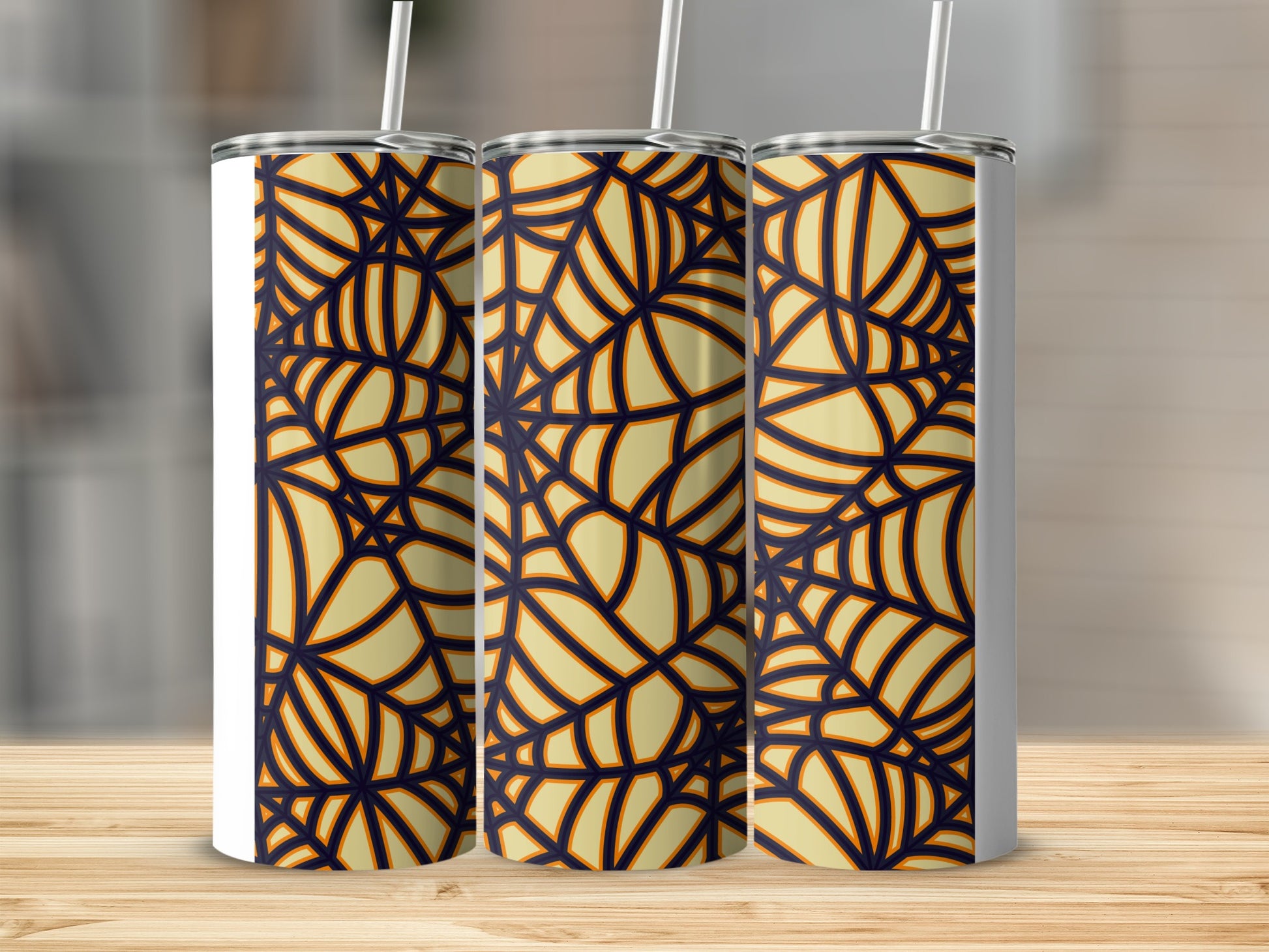 Halloween Spiderweb Dark Blue Orange Yellow Tumbler