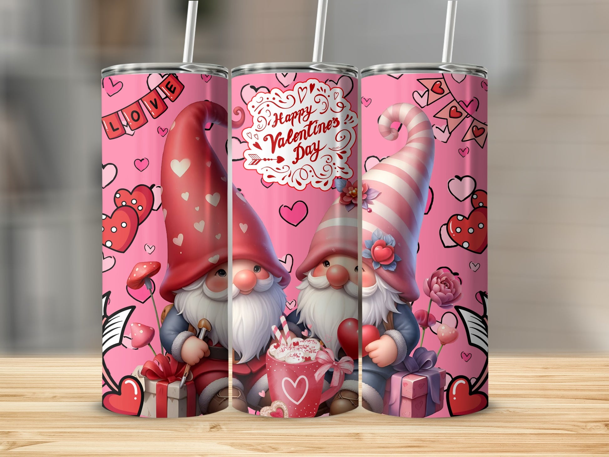 Gnome Love Happy Valentines Day Design Tumbler