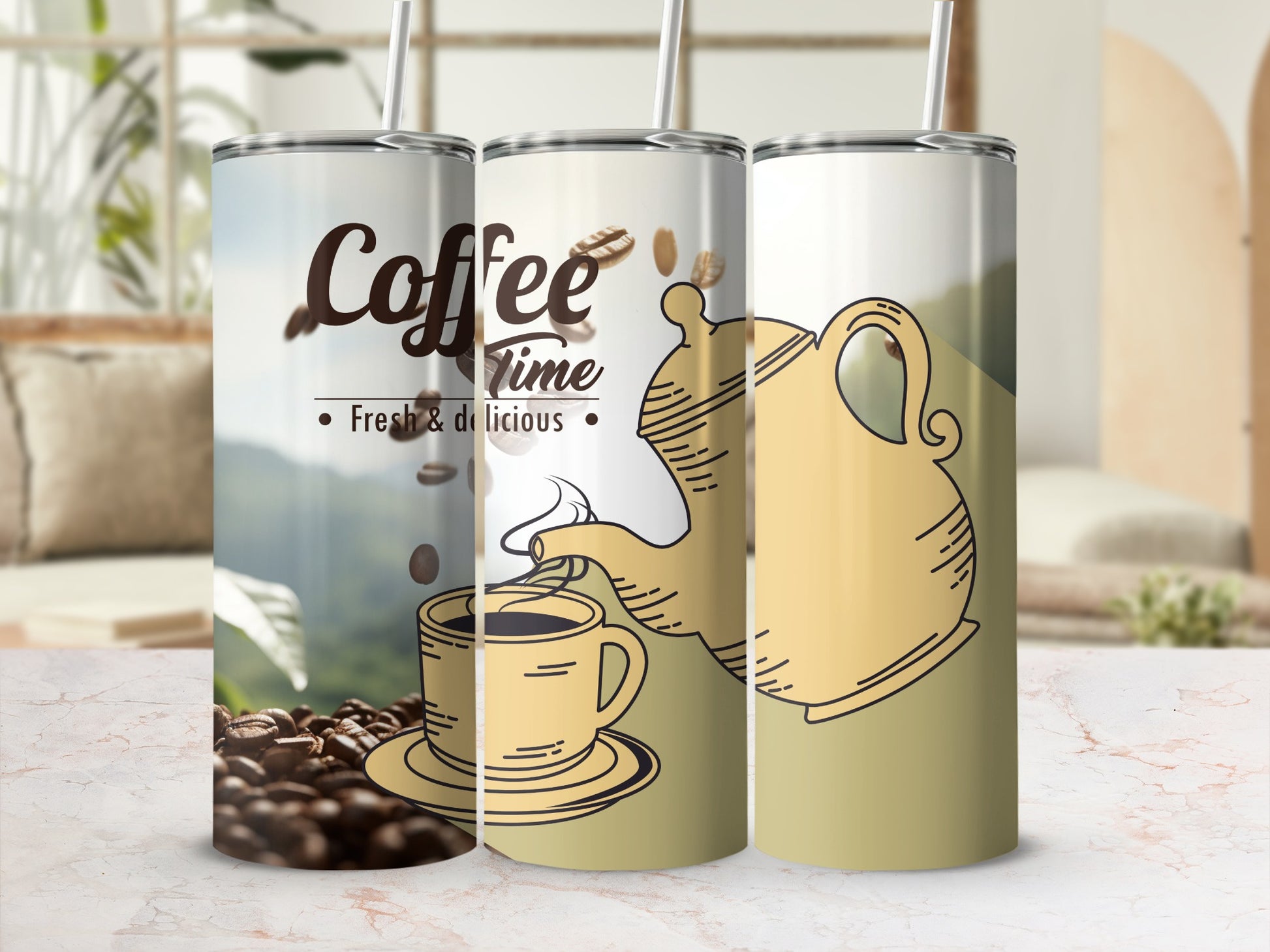 Coffee Time Fresh and Delicious Tumbler Cup
