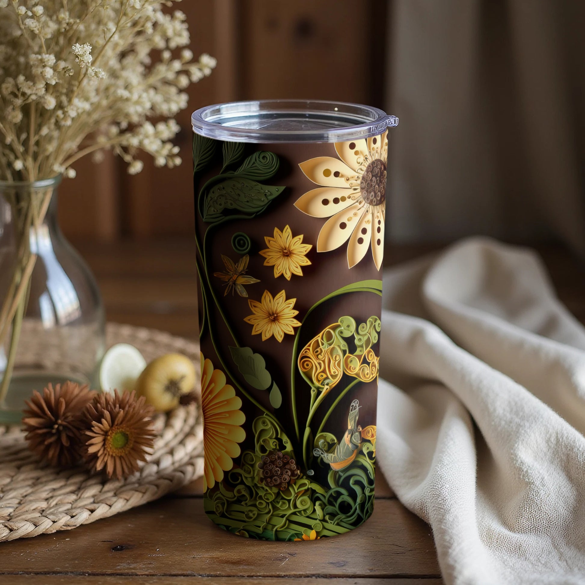 Floral Nature Art Design Tall Travel Tumbler Mug