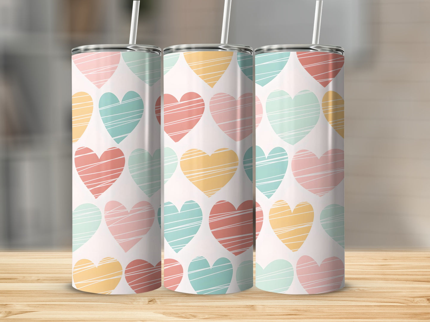 Patterned colorful hearts design on tall tumbler