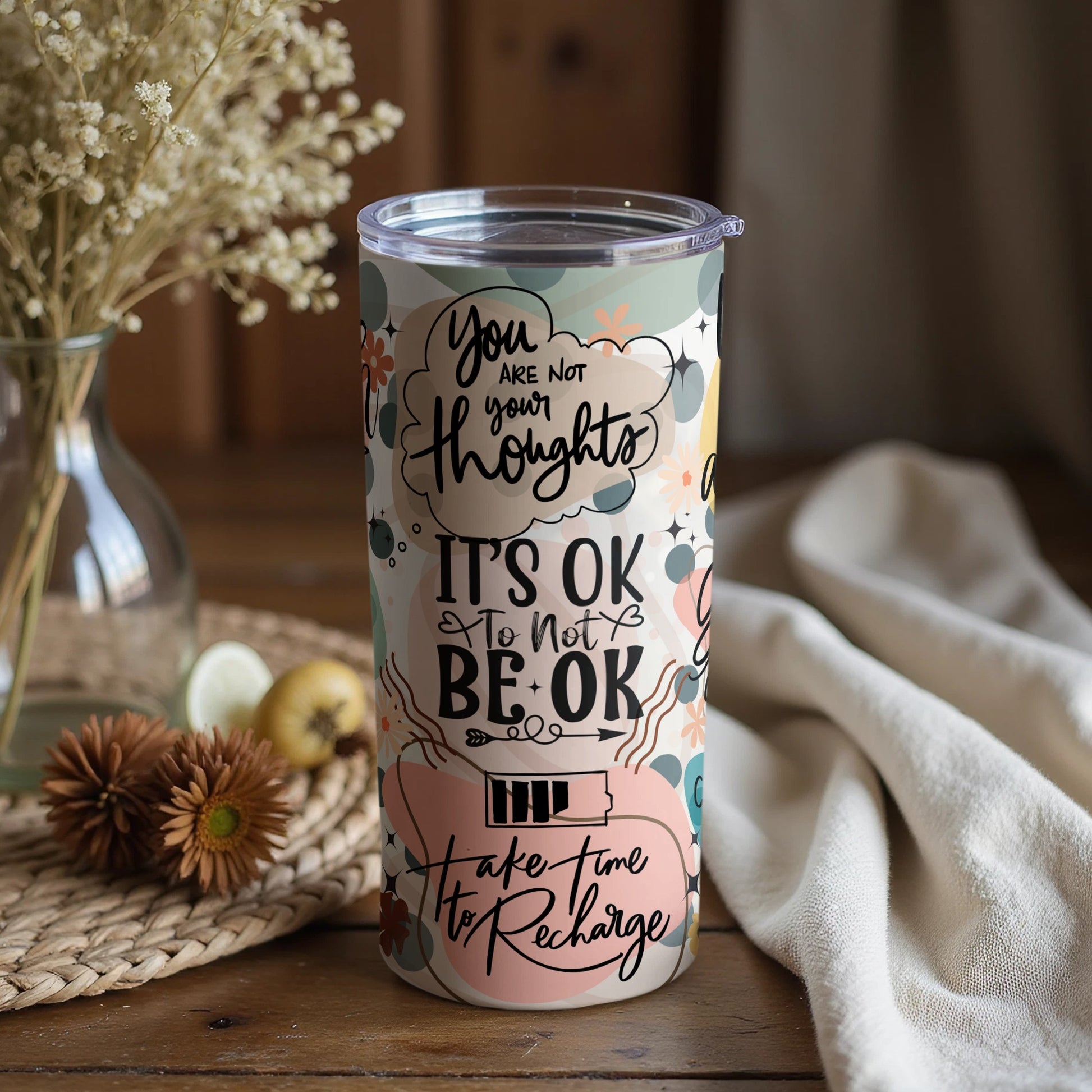 Inspirational Quote Travel Tumbler Take Time To Recharge