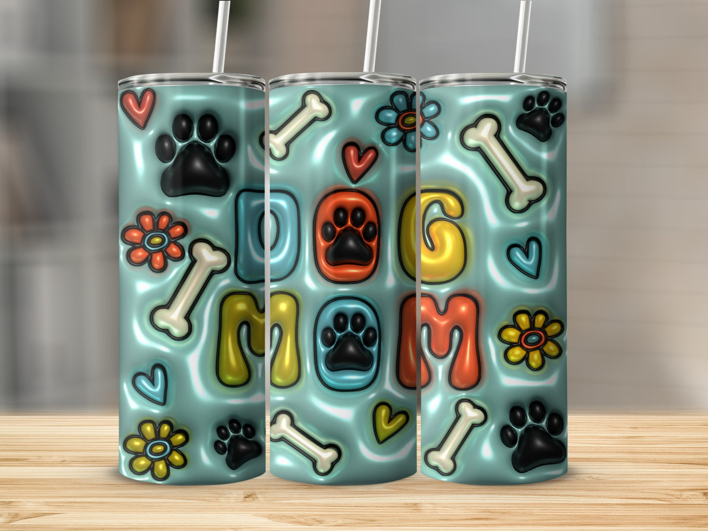 DOG MOM Paw Print Hearts Bones Flowers Bubbly product type