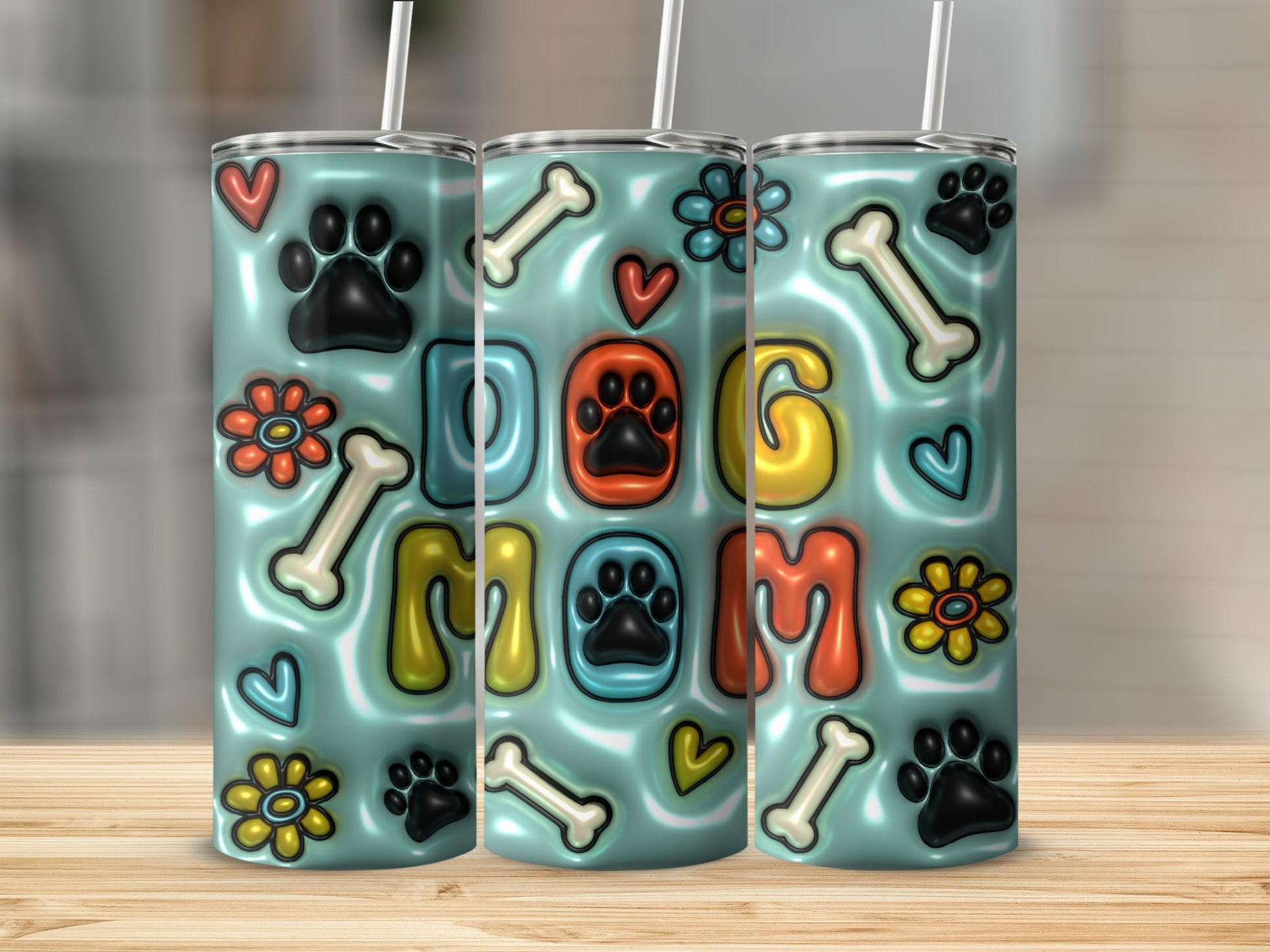 DOG MOM Paw Print Hearts Bones Flowers Bubbly product type