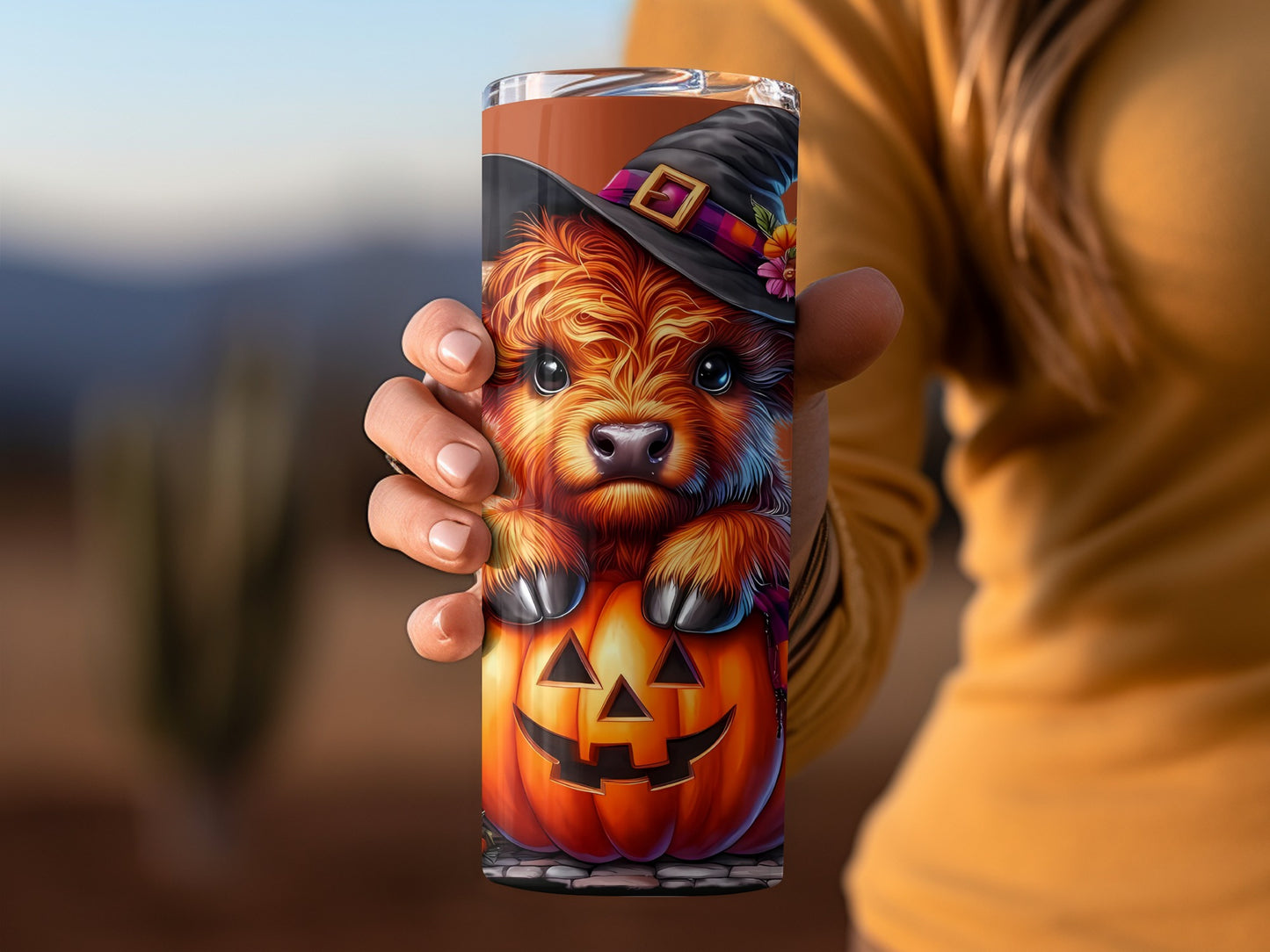 Halloween Highland Cow Witch Pumpkin Patch Tumblers