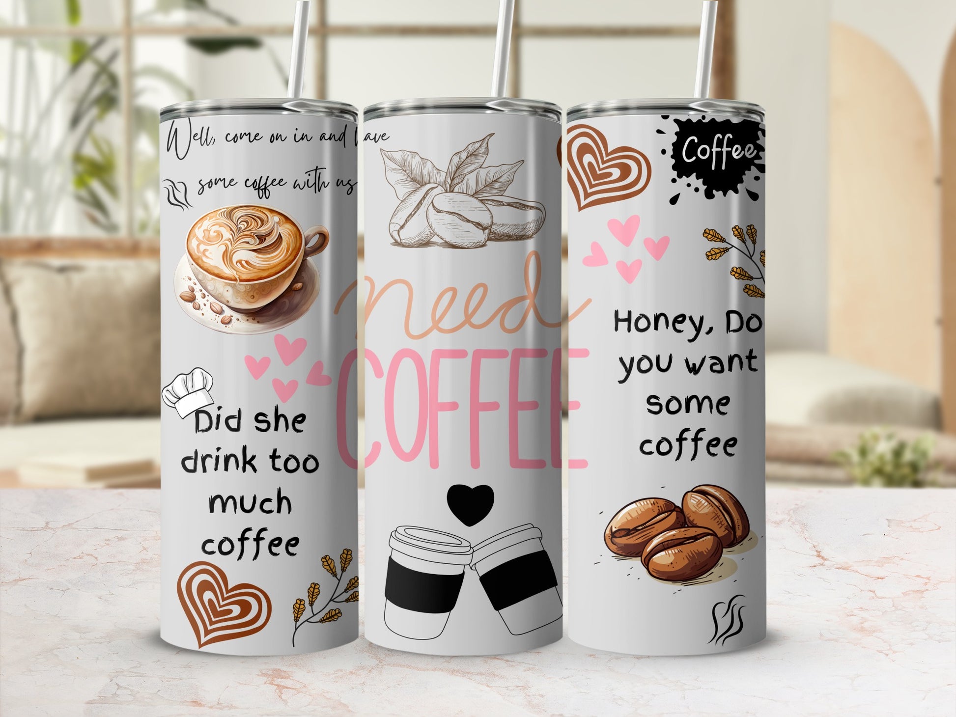 Motivational Coffee-Themed Insulated Tumbler Cups