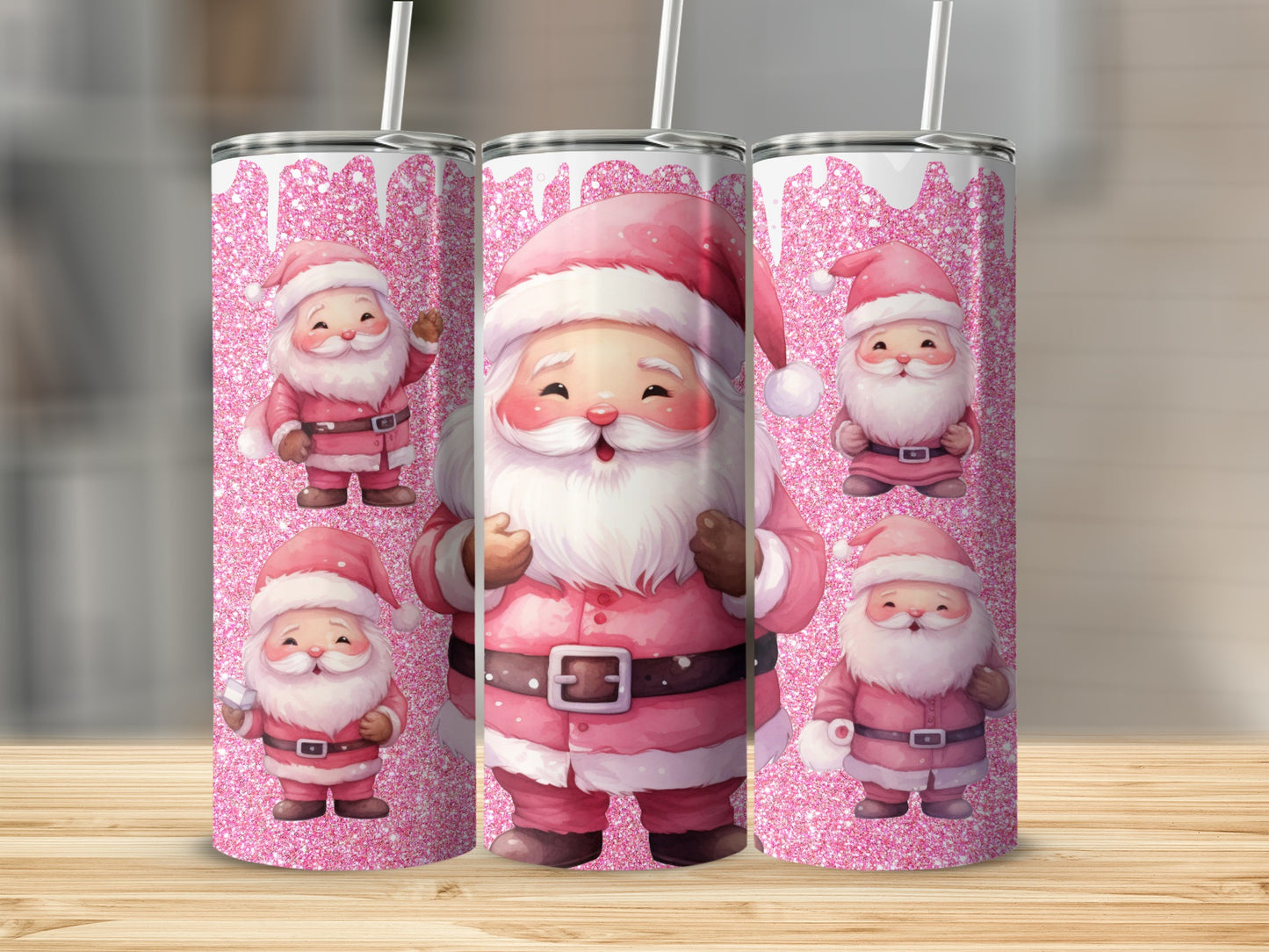 Pink Glittery Santa Claus Design Tumbler Product