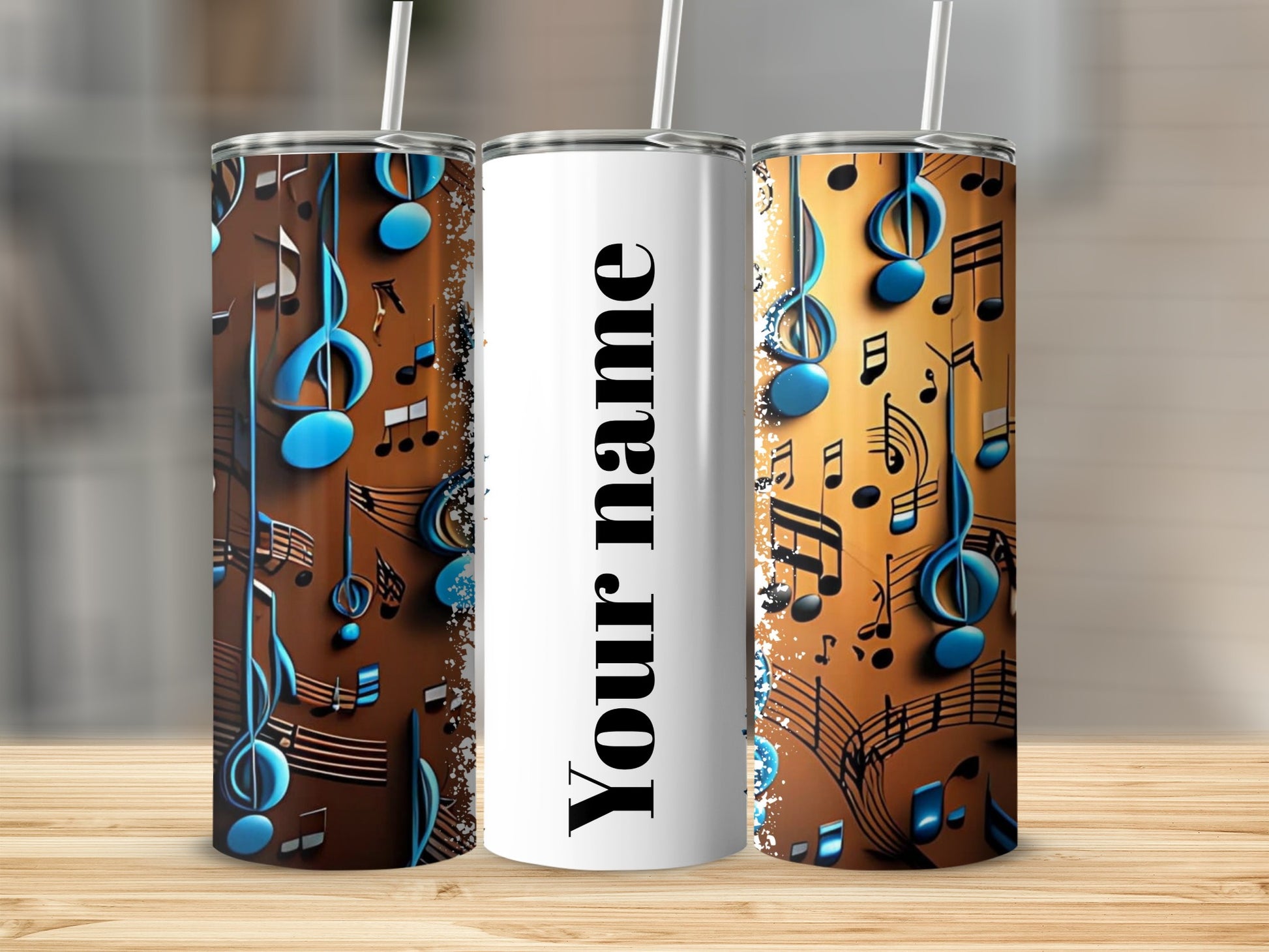 Colorful Musical Notes Themed Personalized Tumbler