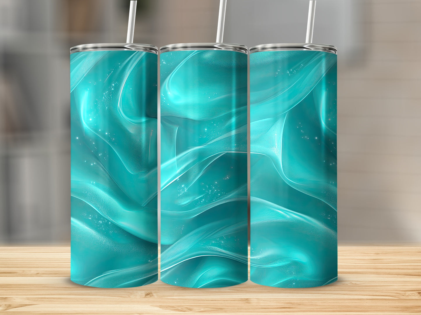 Light Turquoise Swirls and Shimmers On New Tumblers