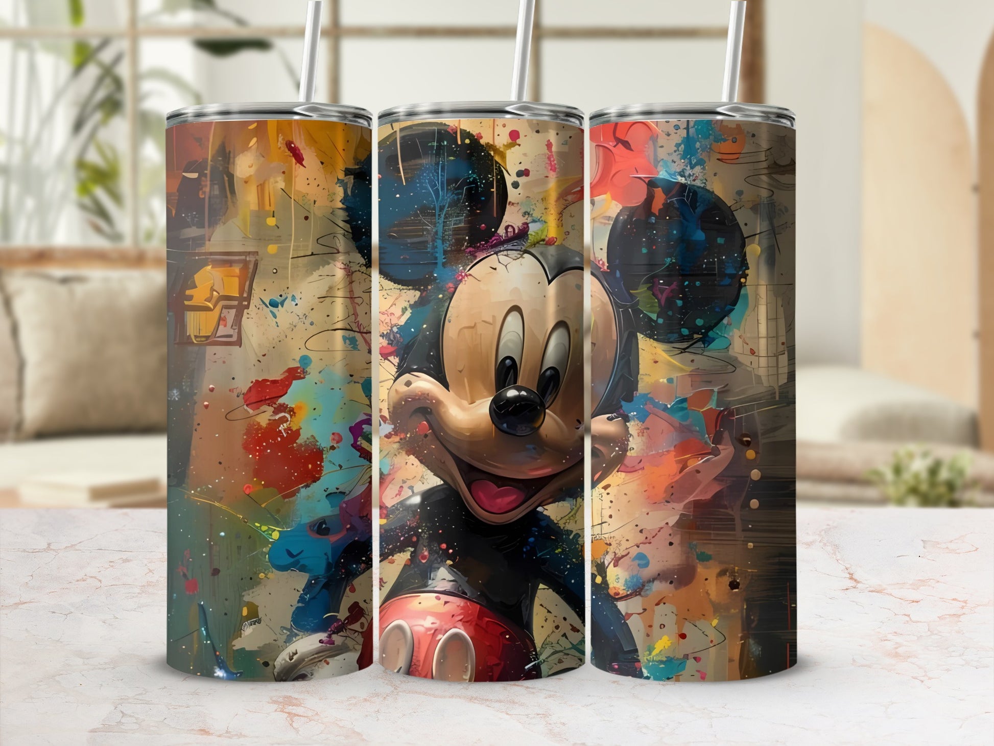 Colorful Abstract Mickey Mouse Design Tumbler Cup