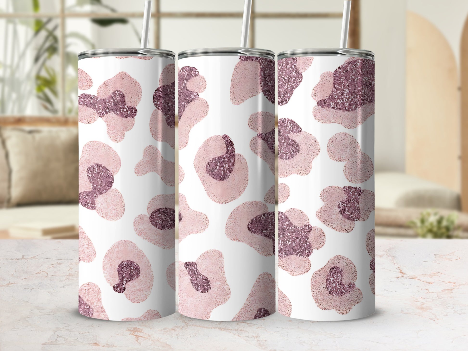Glittery Pink and Purple Leopard Print Tumbler