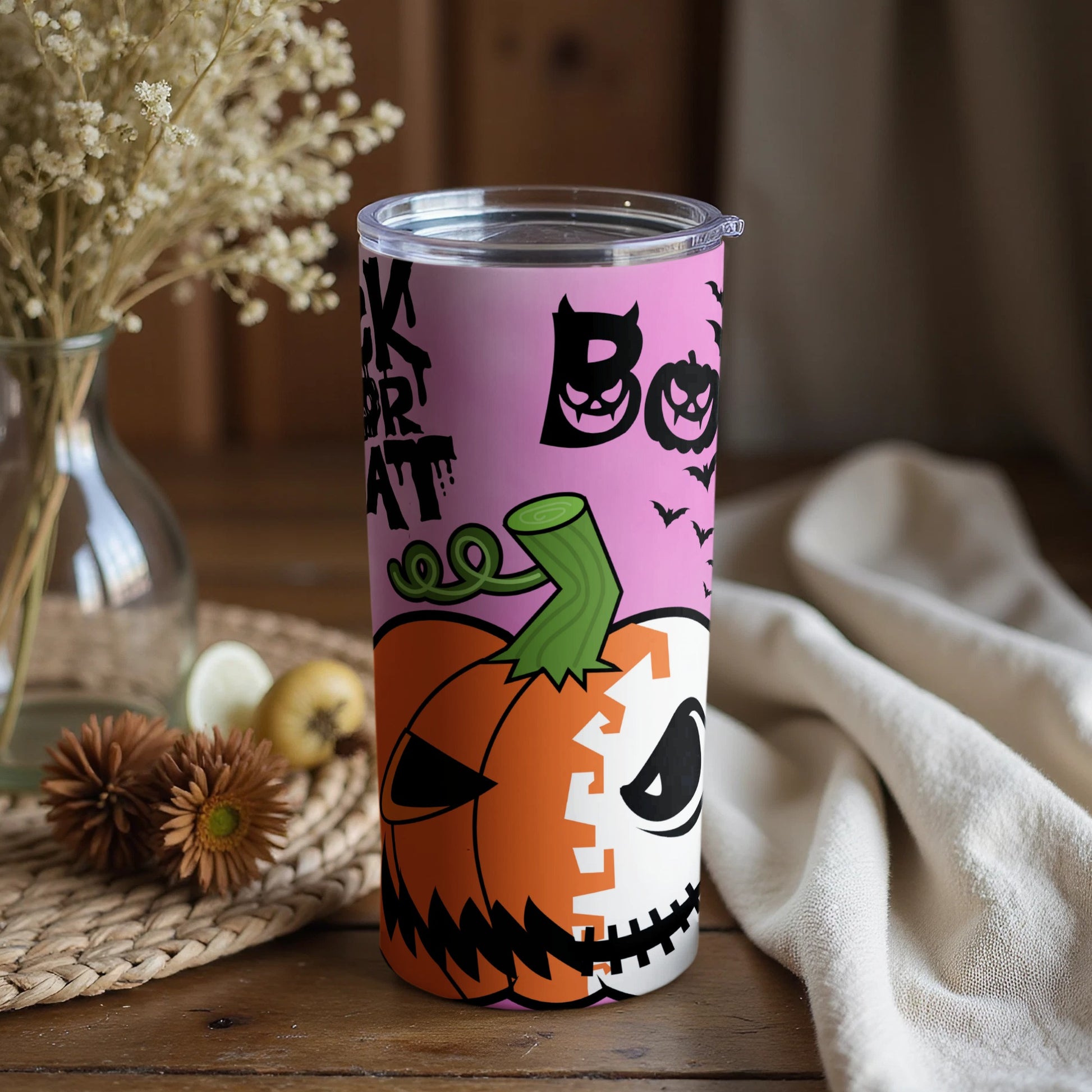 Halloween Pumpkin Skull Trick or Treat Tumbler Cup