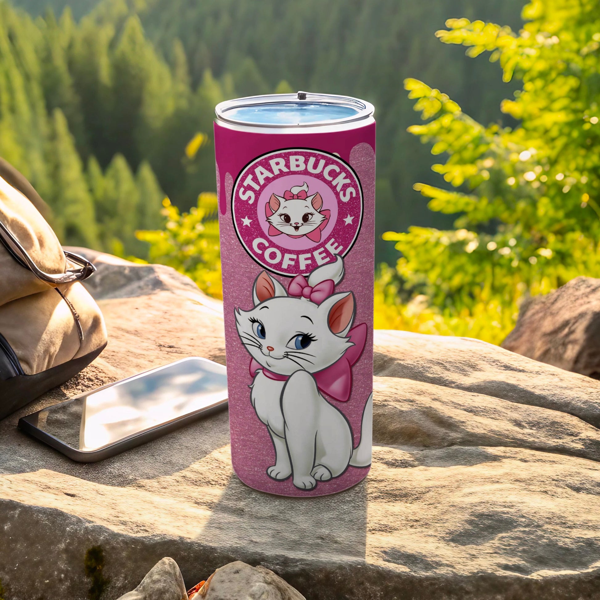 Cute Pink Starbucks Coffee Cat Tumbler for Outdoor Enthusiasts
