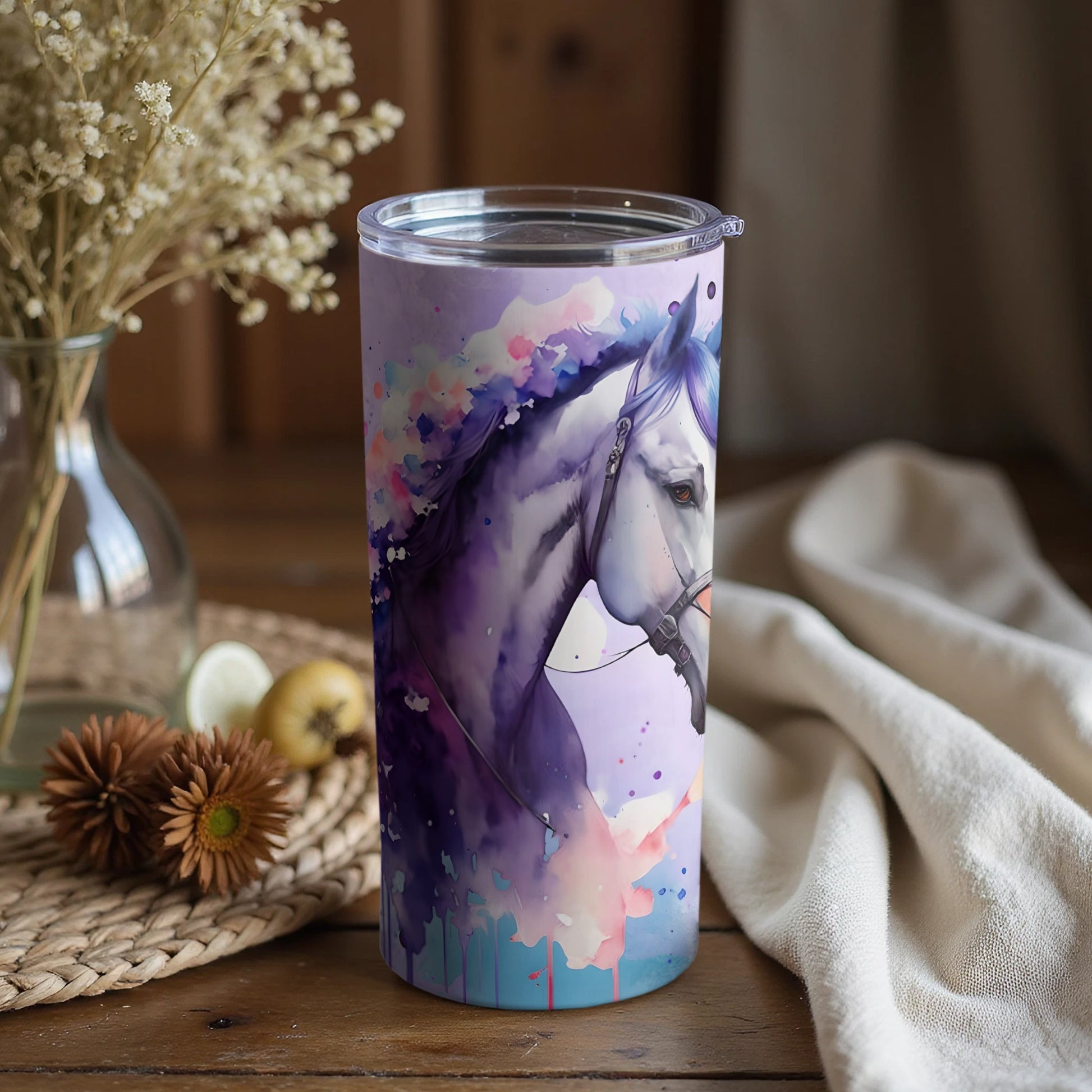 Beautifully Painted Horse Artwork Tumbler for Equestrians