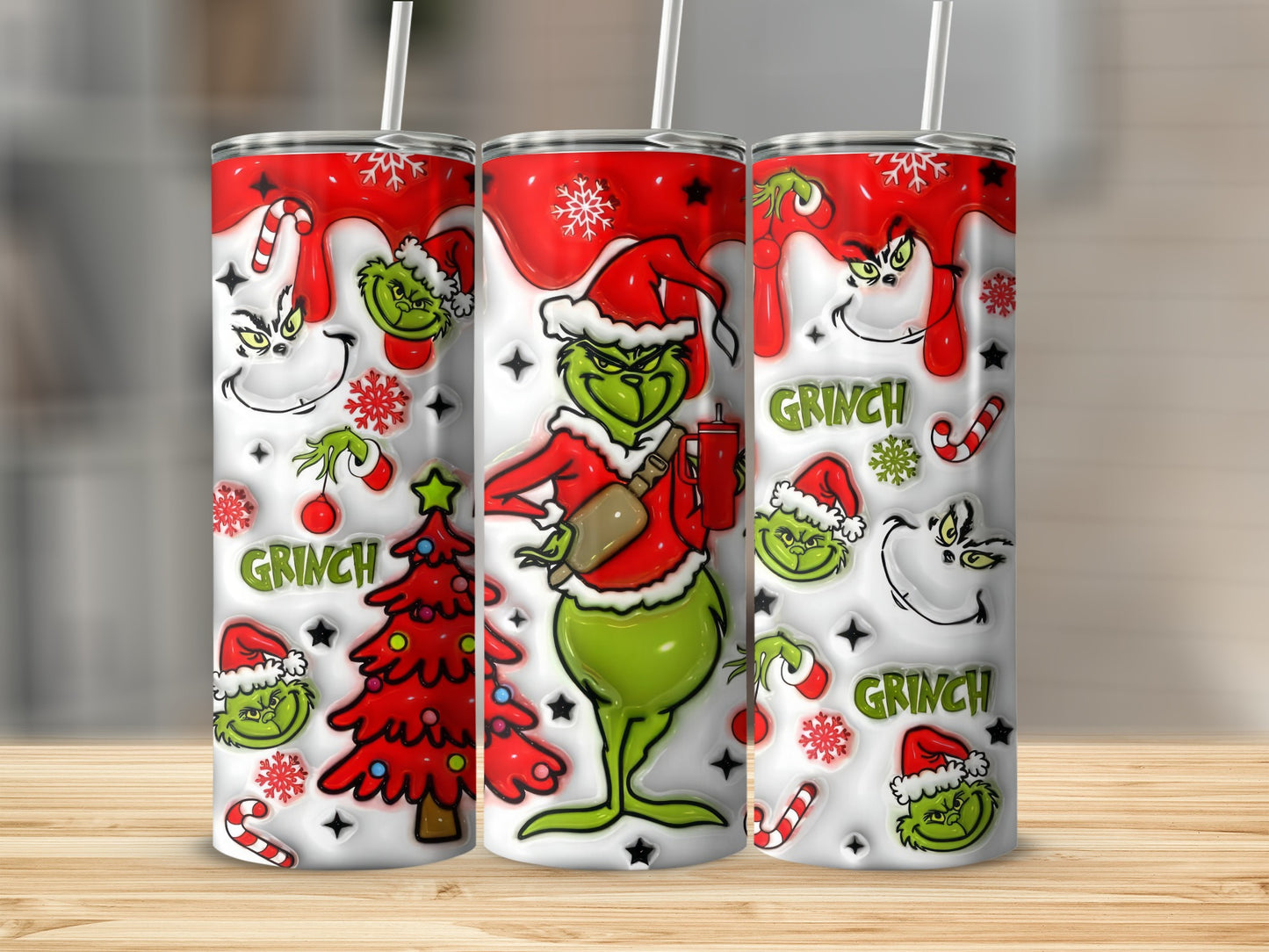Festive Grinch Print Tumbler Christmas Holiday Drinkware