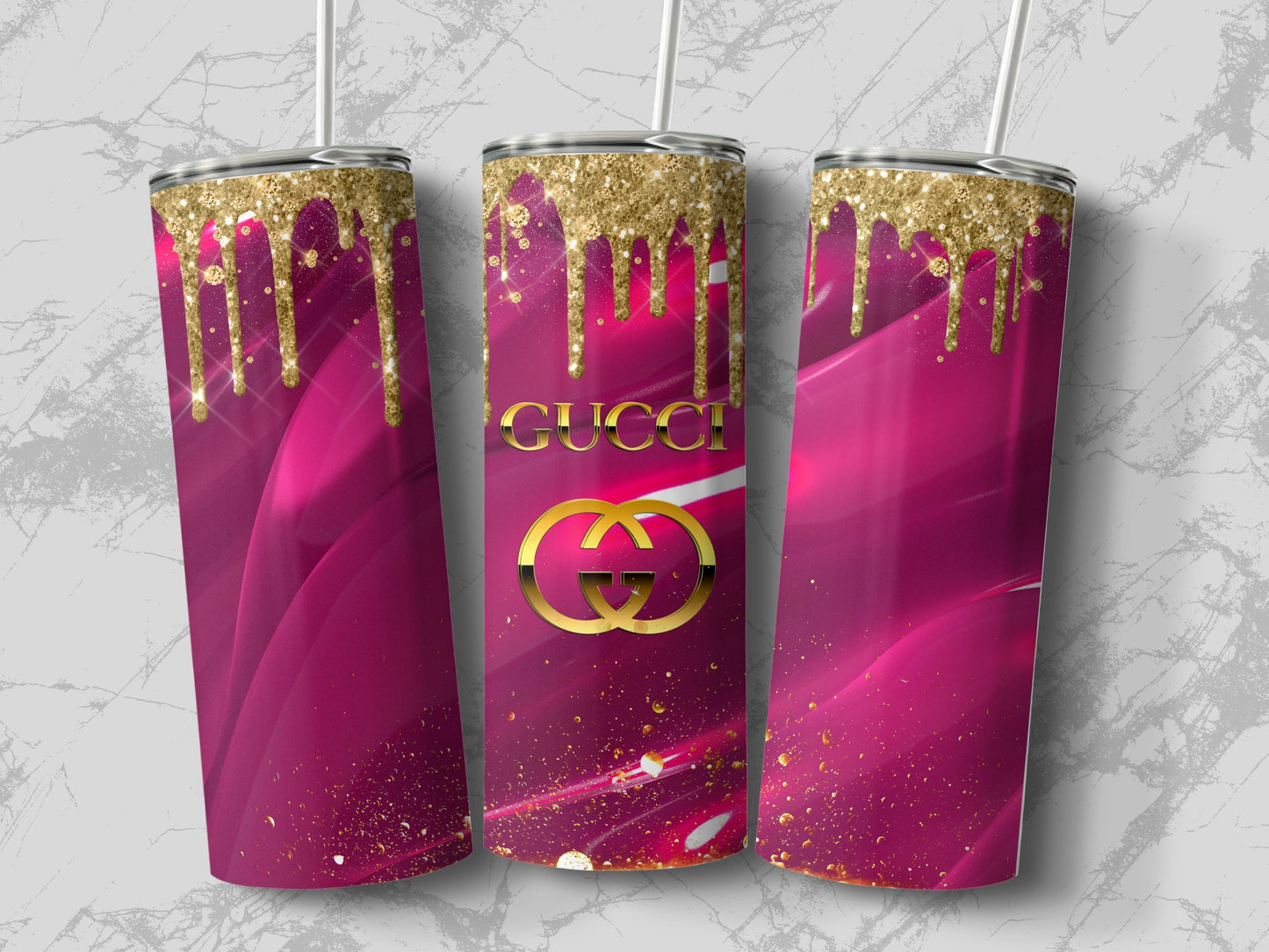 Pink and Gold Glitter Patterned Drinkware Accessory