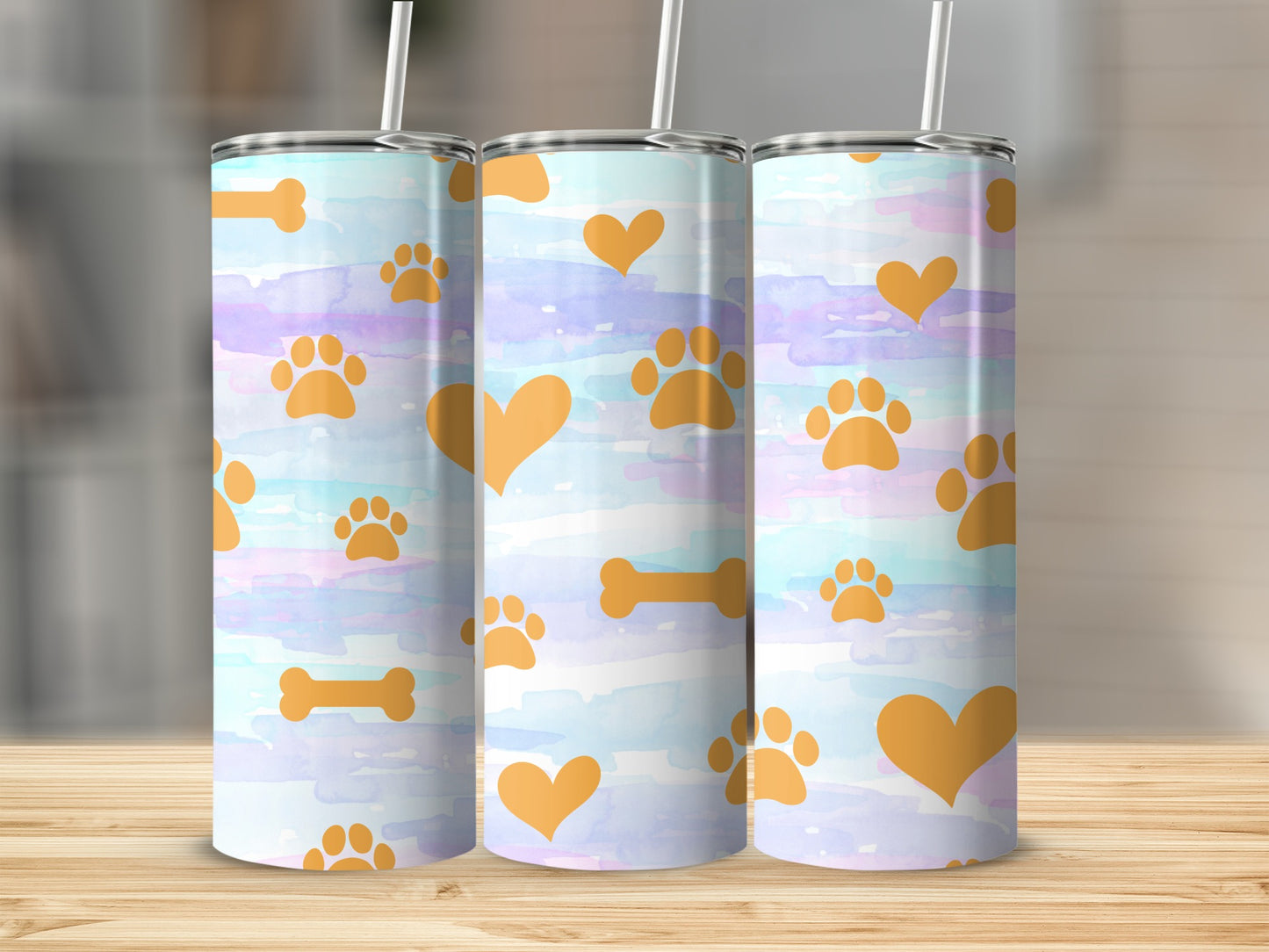 Cute Dog Paws and Hearts Patterned Tumbler Design