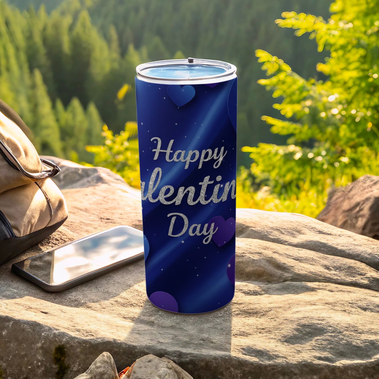 Happy Valentine Day Blue Heart Design Travel Mug