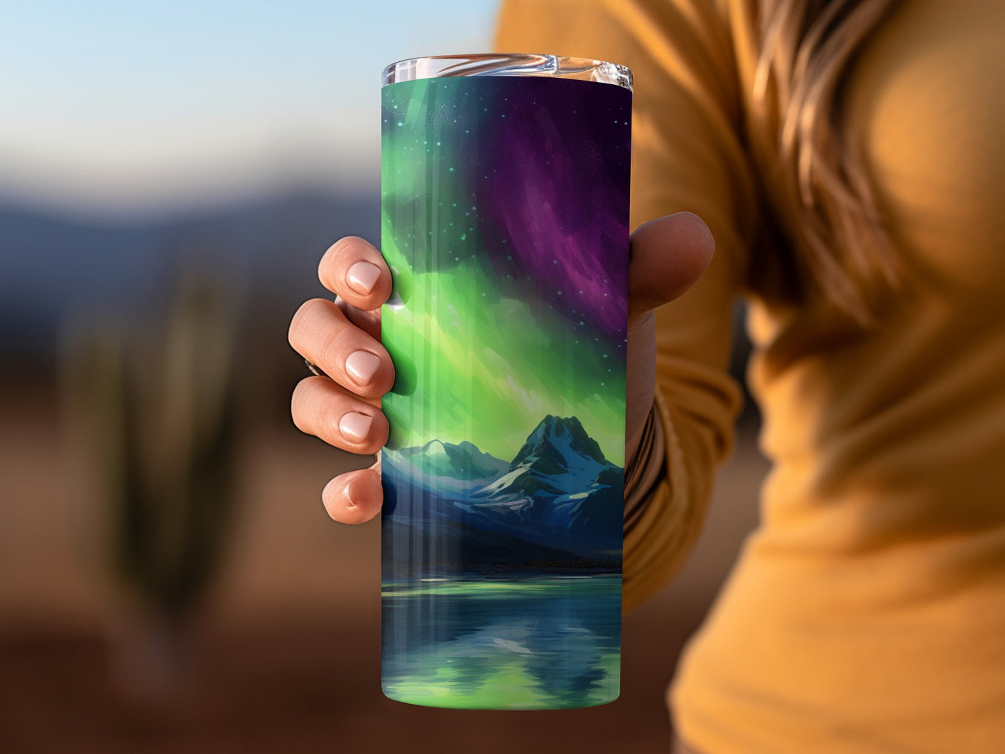 Northern Lights Mountain Scene Tumbler product