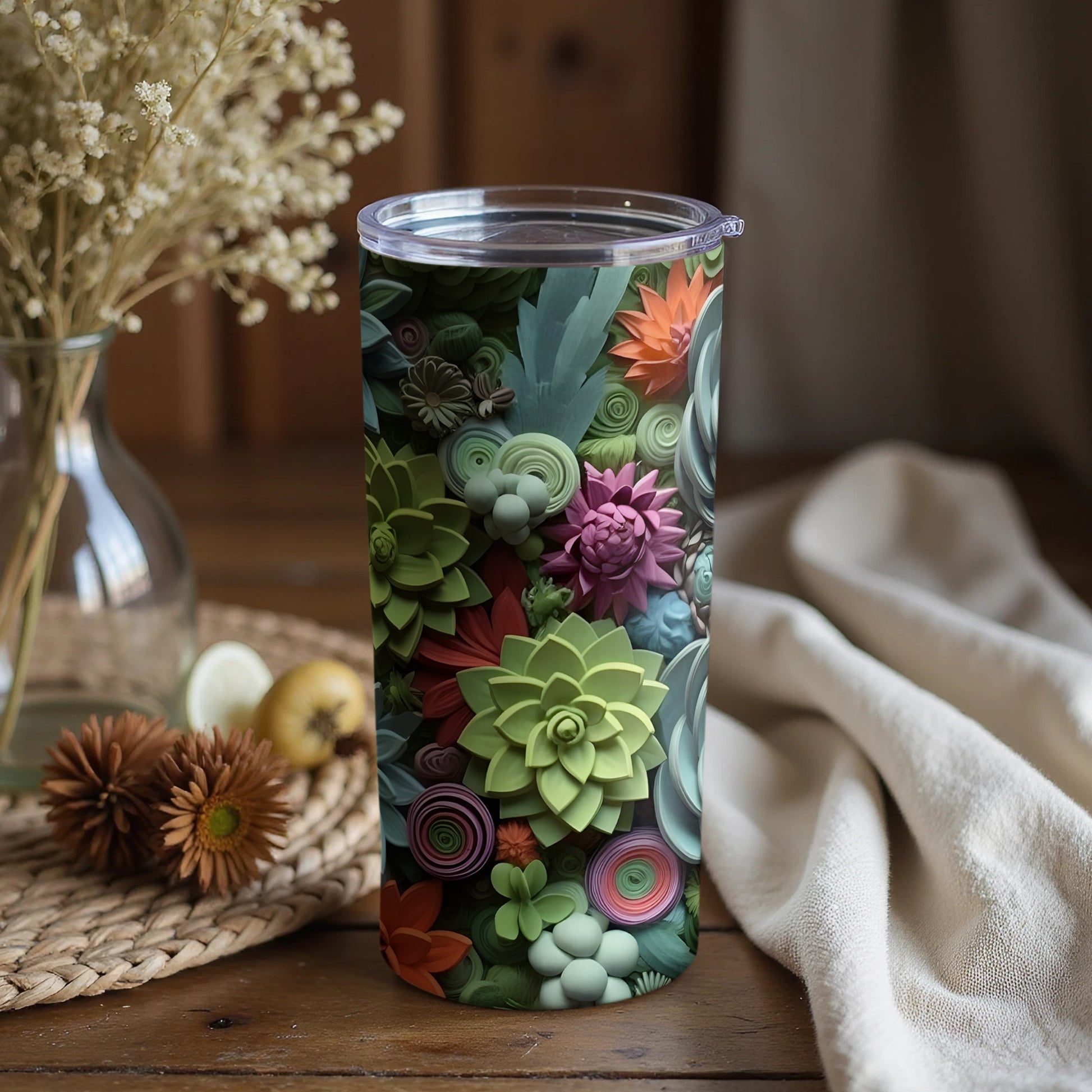 Beautifully Patterned Floral Design Insulated Tumbler
