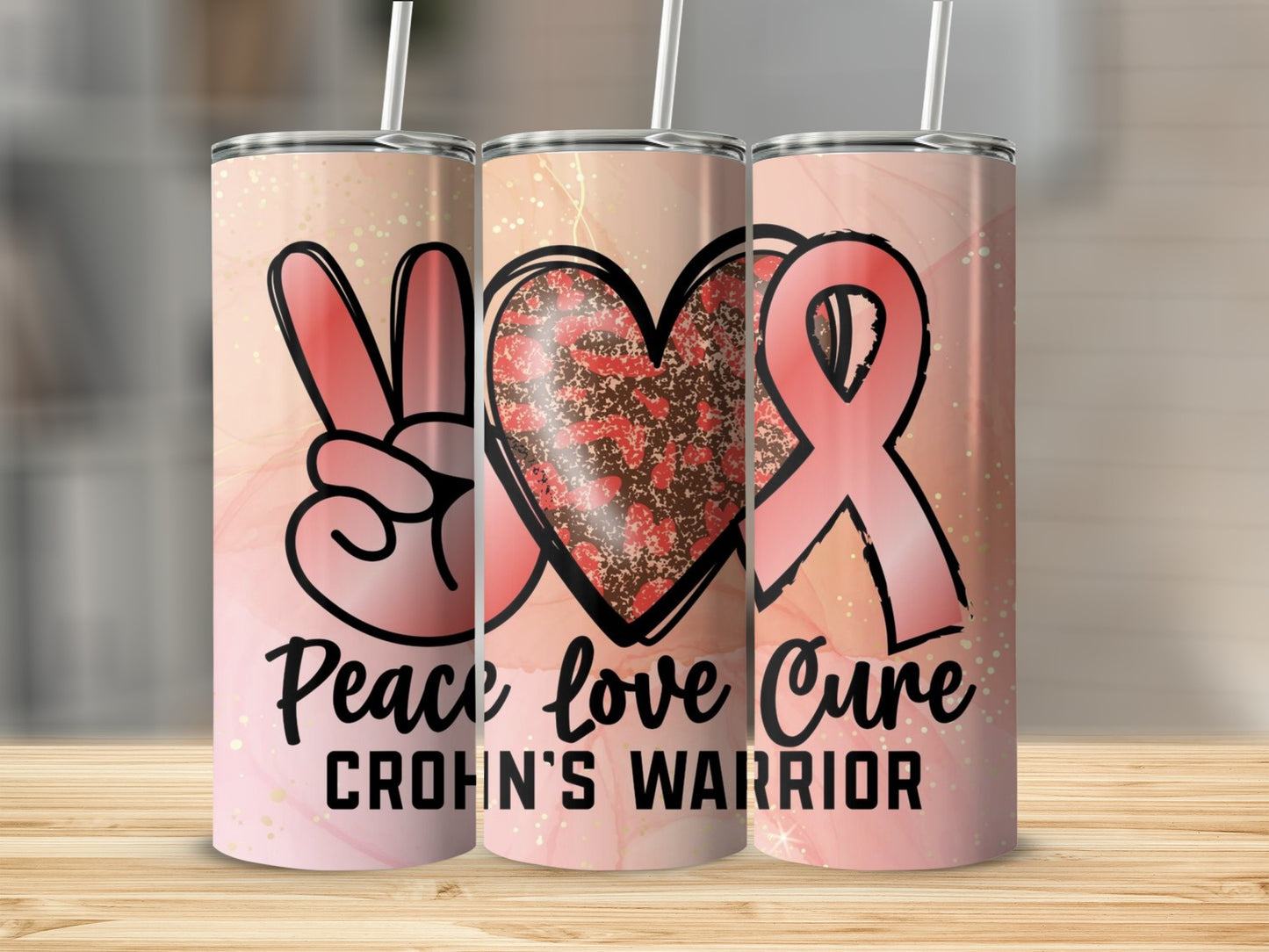 Peace Love Cure Crohn's Warrior Tumbler with Straw