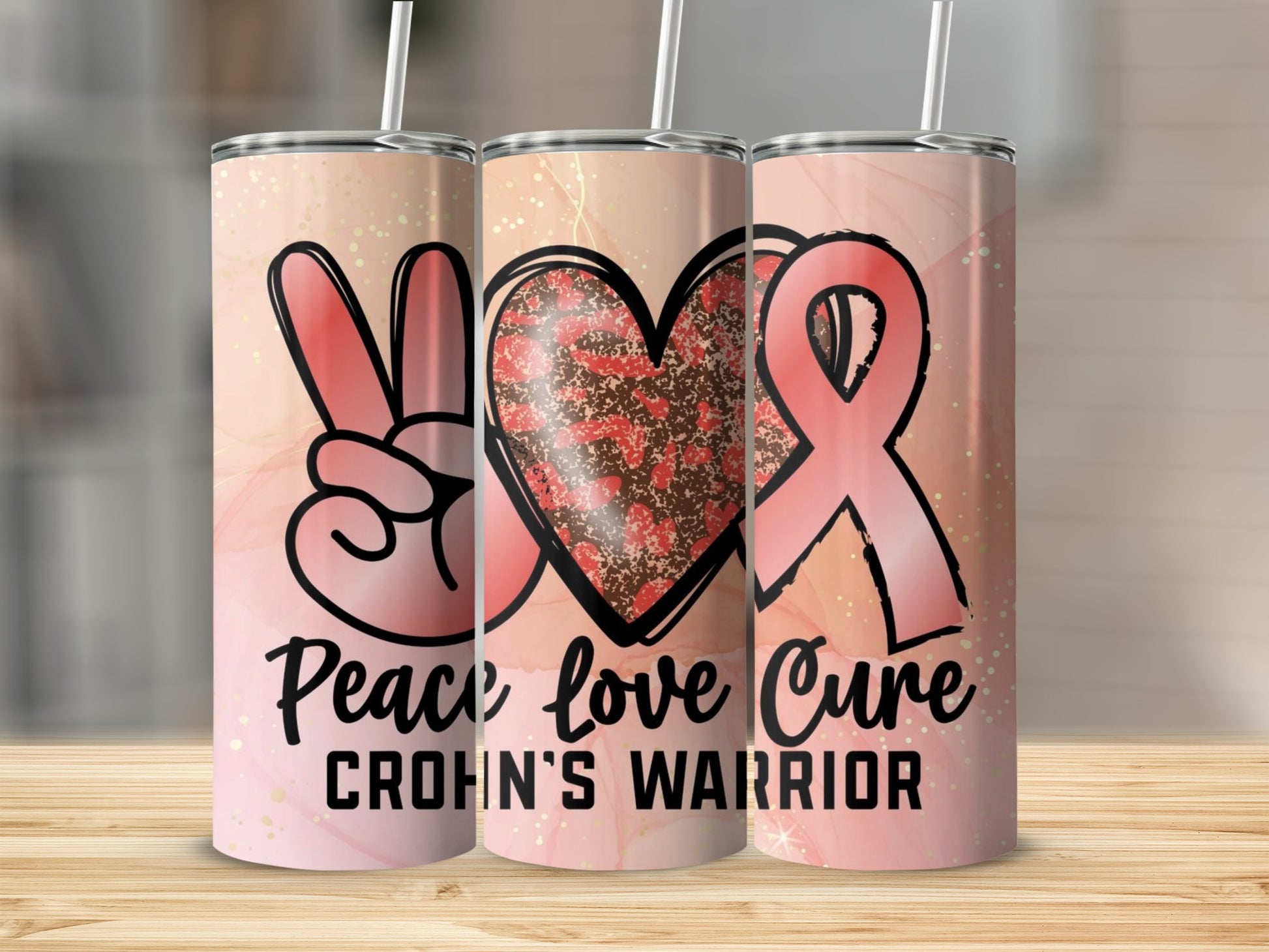 Peace Love Cure Crohn's Warrior Tumbler with Straw