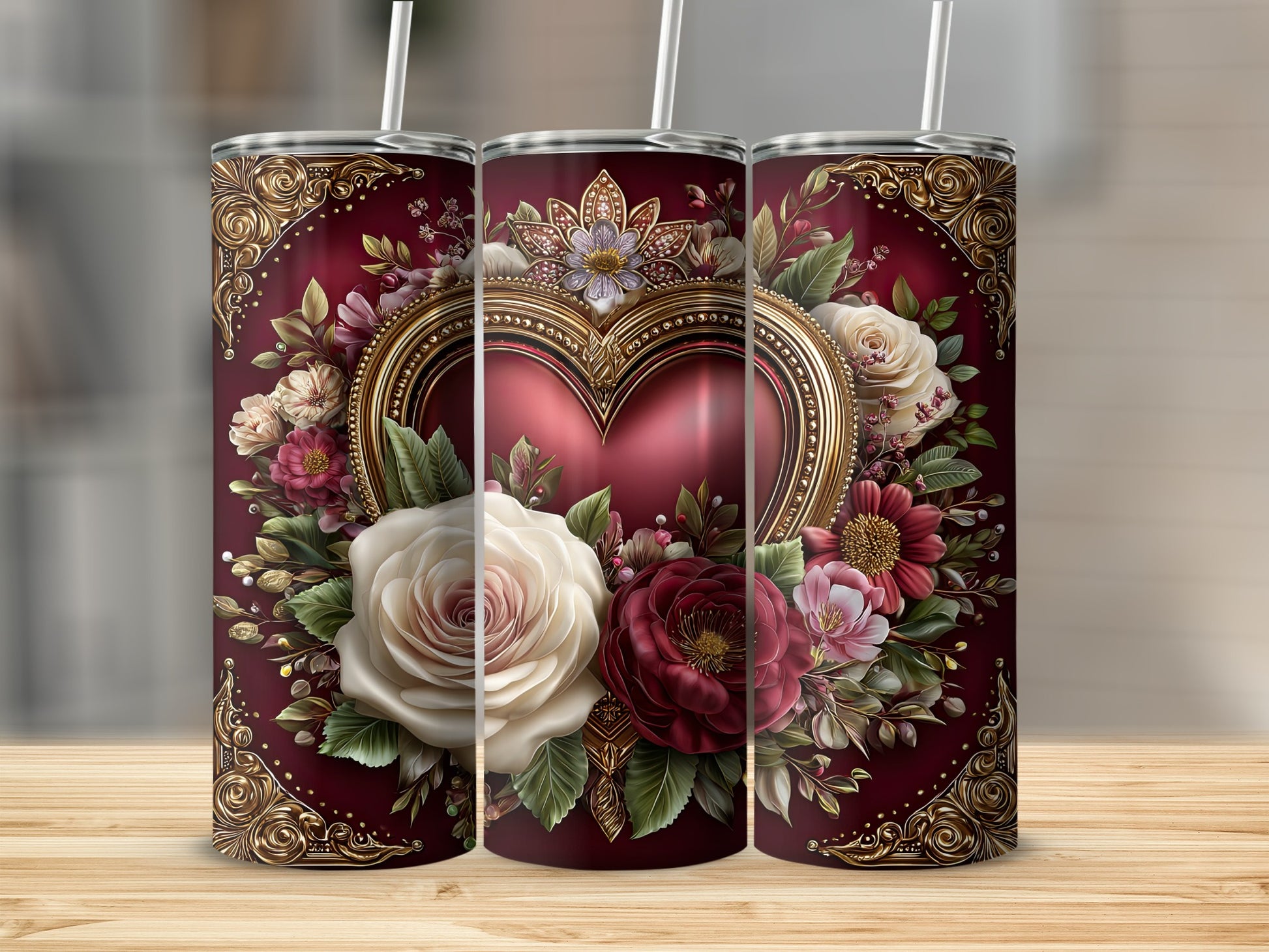 Floral Heart Design Tumbler for a Stylish Lifestyle